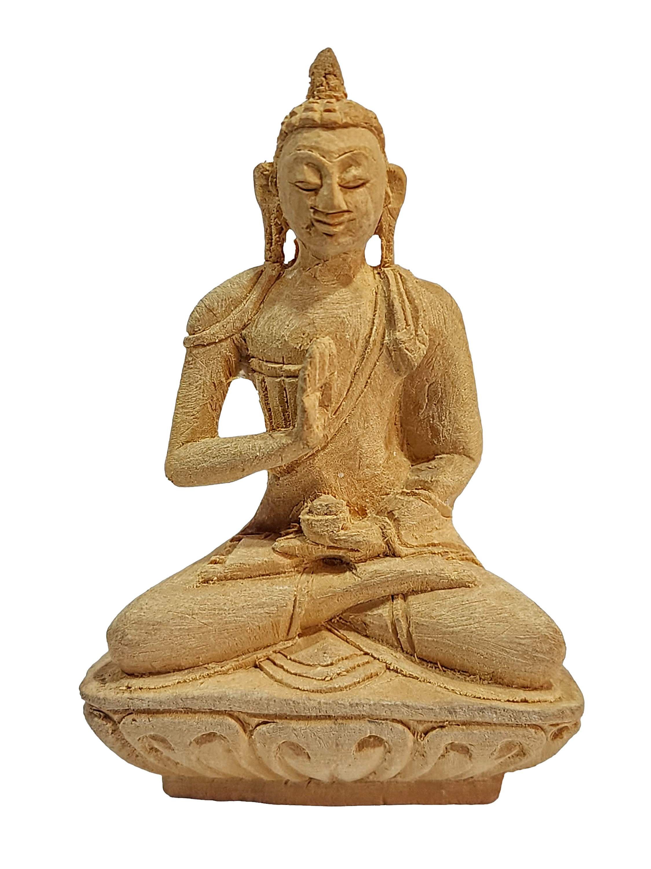 Buddhist Handmade Wooden Statue Of Amoghasiddhi Buddha Or Blessing Buddha karma Wood