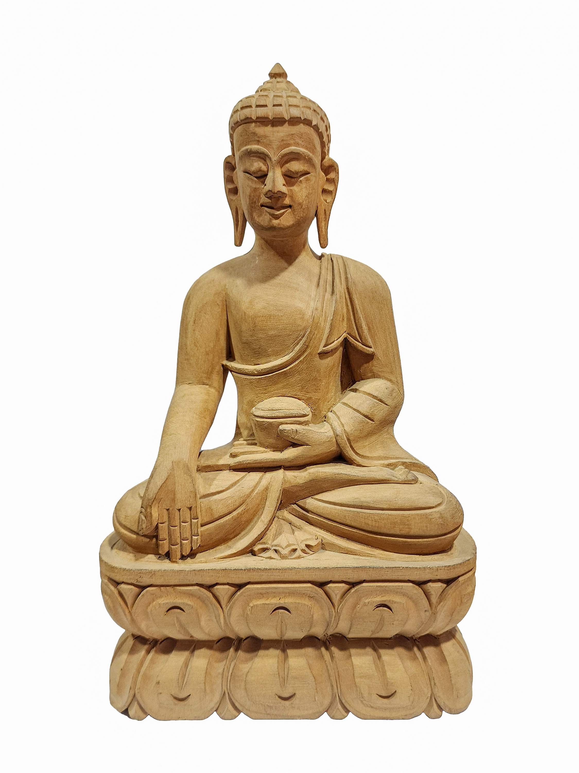 Buddhist Handmade Wooden Statue Of Ratnasambhava Buddha, karma Wood ...
