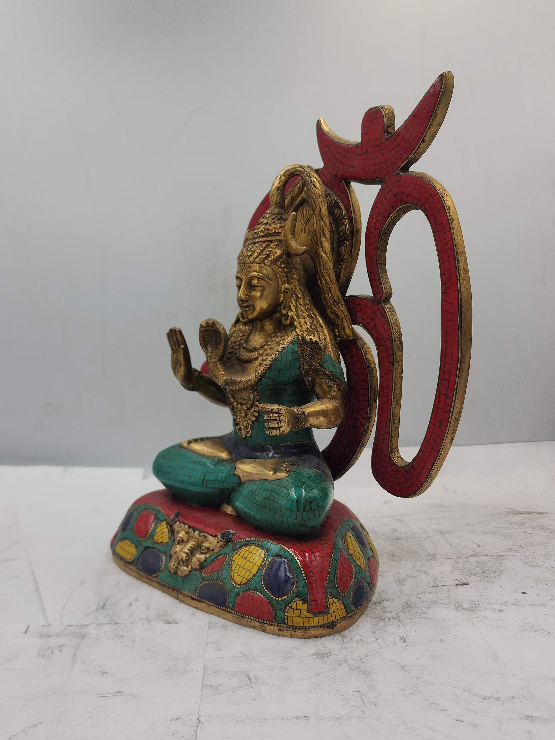 Nepali Statue Of Shiva Or Mahadev, With Om In Back Ground sand Casting, Stone Setting