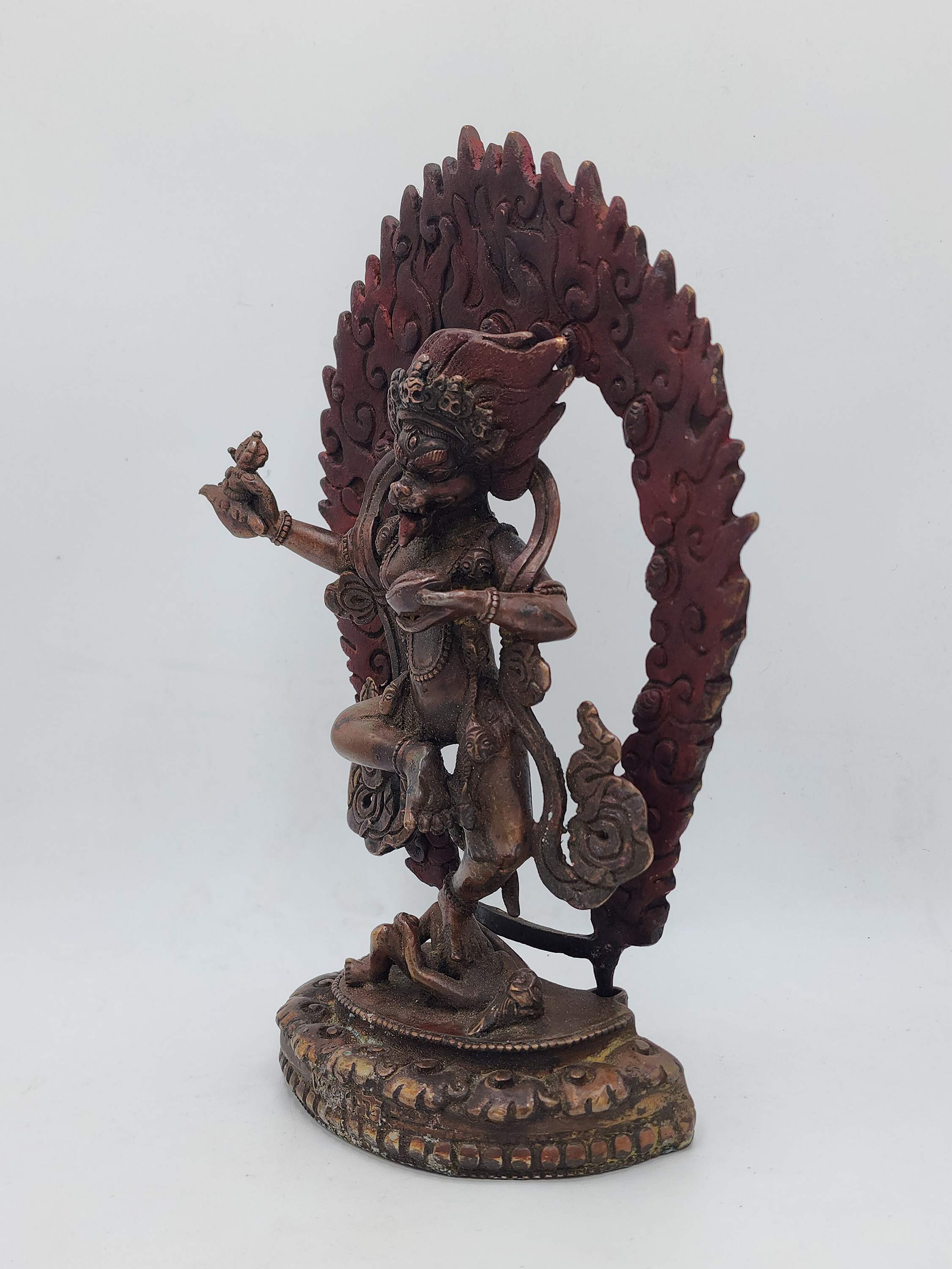 Buddhist Handmade Statue Of Simhamukha Yogini, antique, chocolate Oxidized