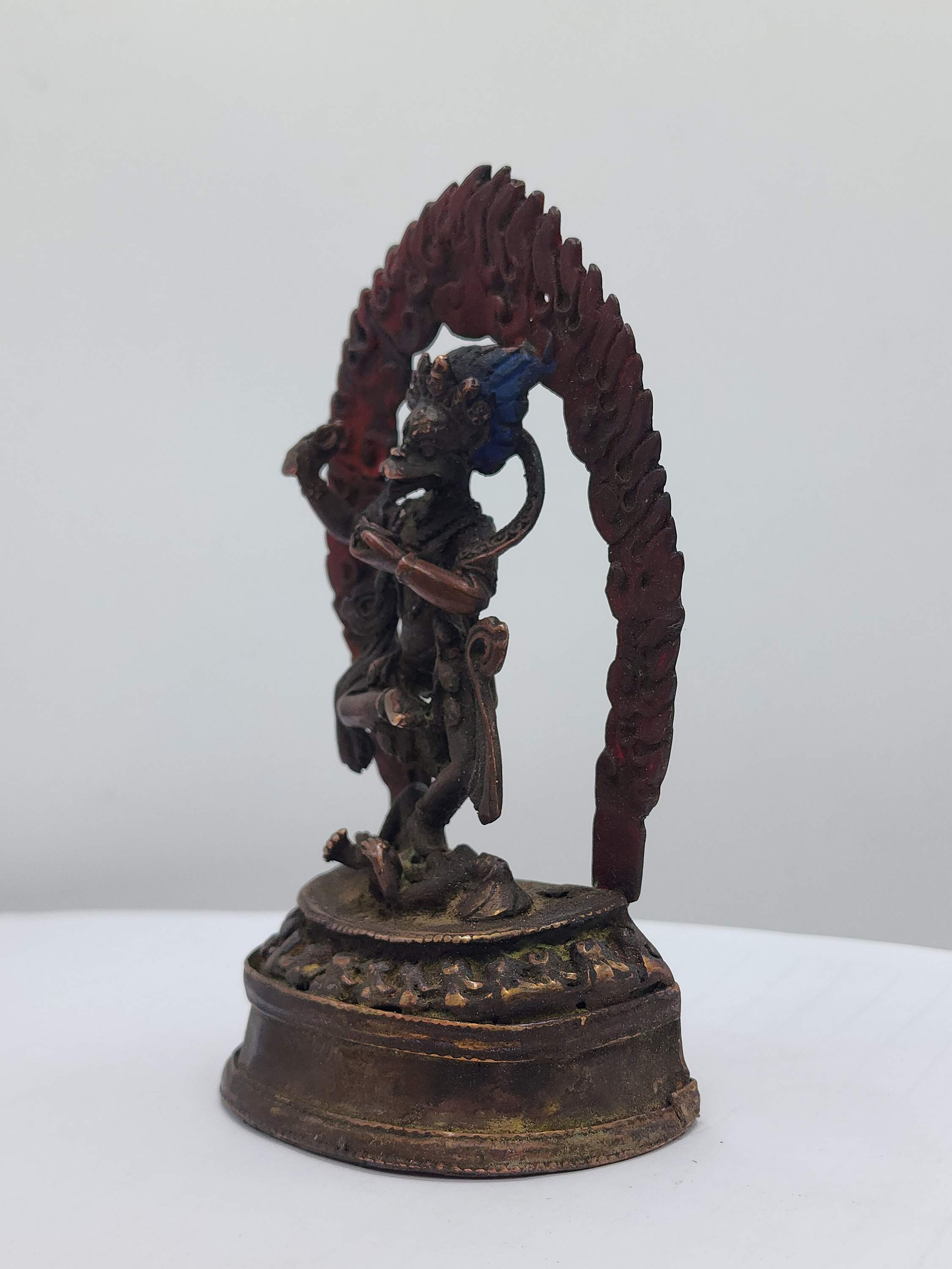 Buddhist Handmade Statue Of Simhamukha Yogini, antique, chocolate Oxidized