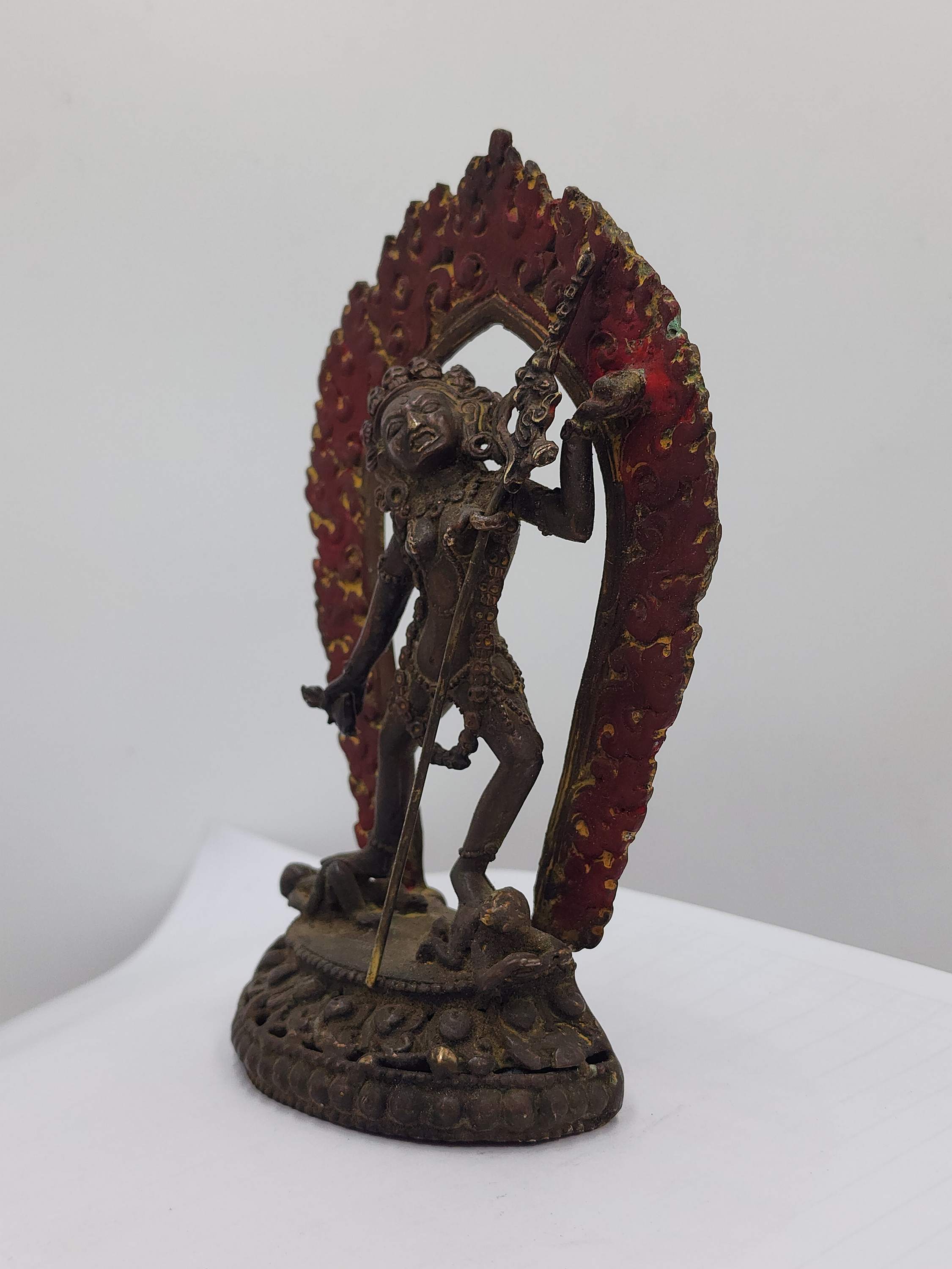 Buddhist Handmade Statue Of Vajrayogini, antique, chocolate Oxidized