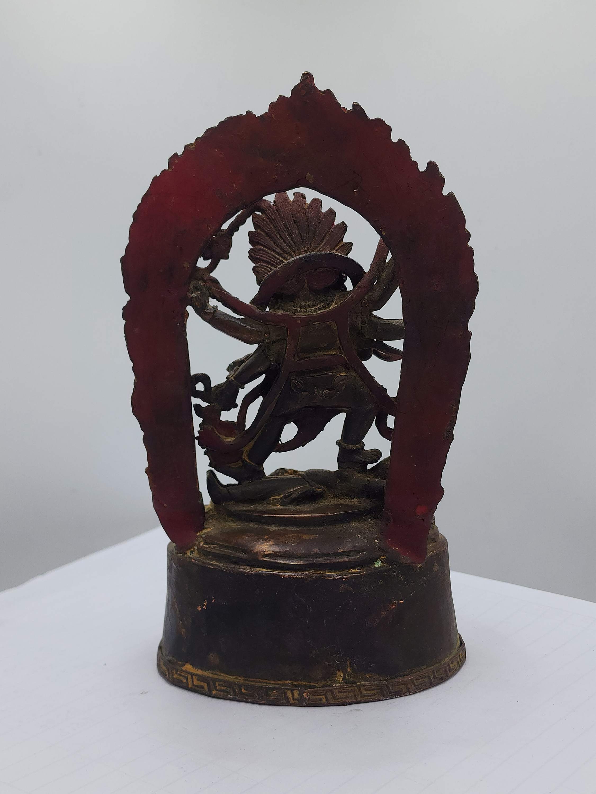 Buddhist Handmade Statue Of Six Arm Black Mahakala, antique, chocolate Oxidized