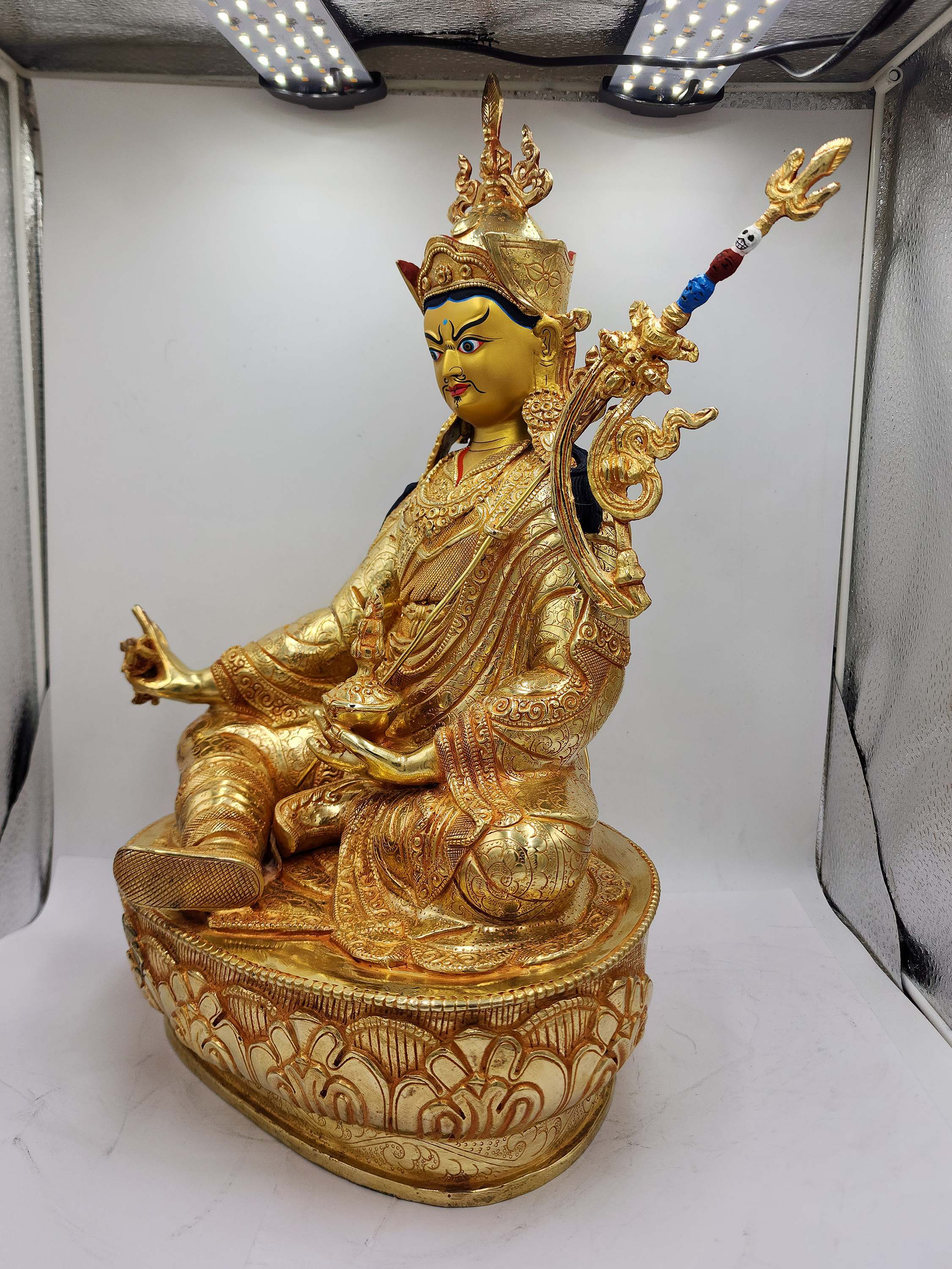 Padmasambhava, Buddhist Handmade Statue full Fire Gold Plated, face Painted