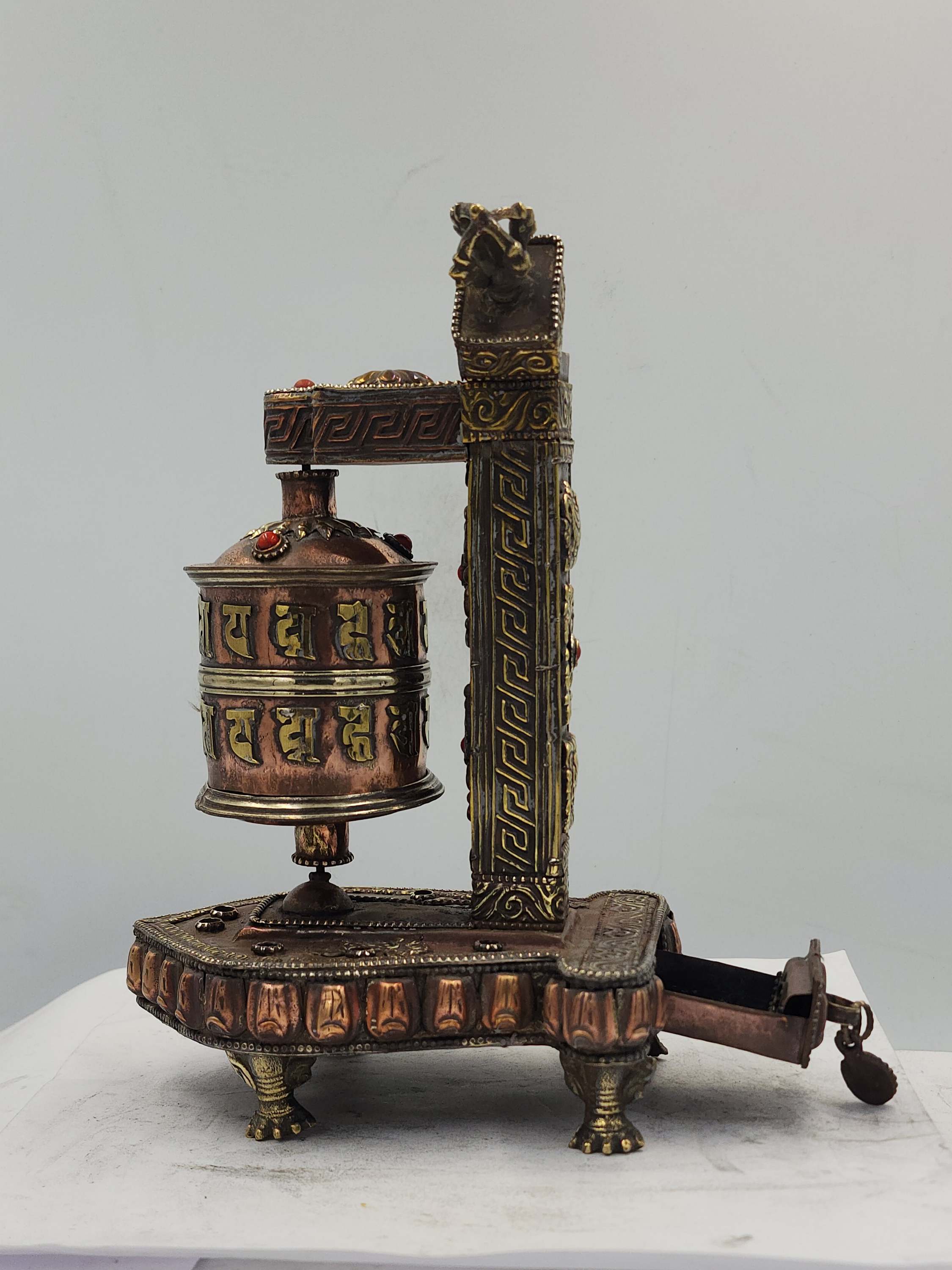 Buddhist Handmade Wall Prayer Wheel With Mantra Inside, stone Setting