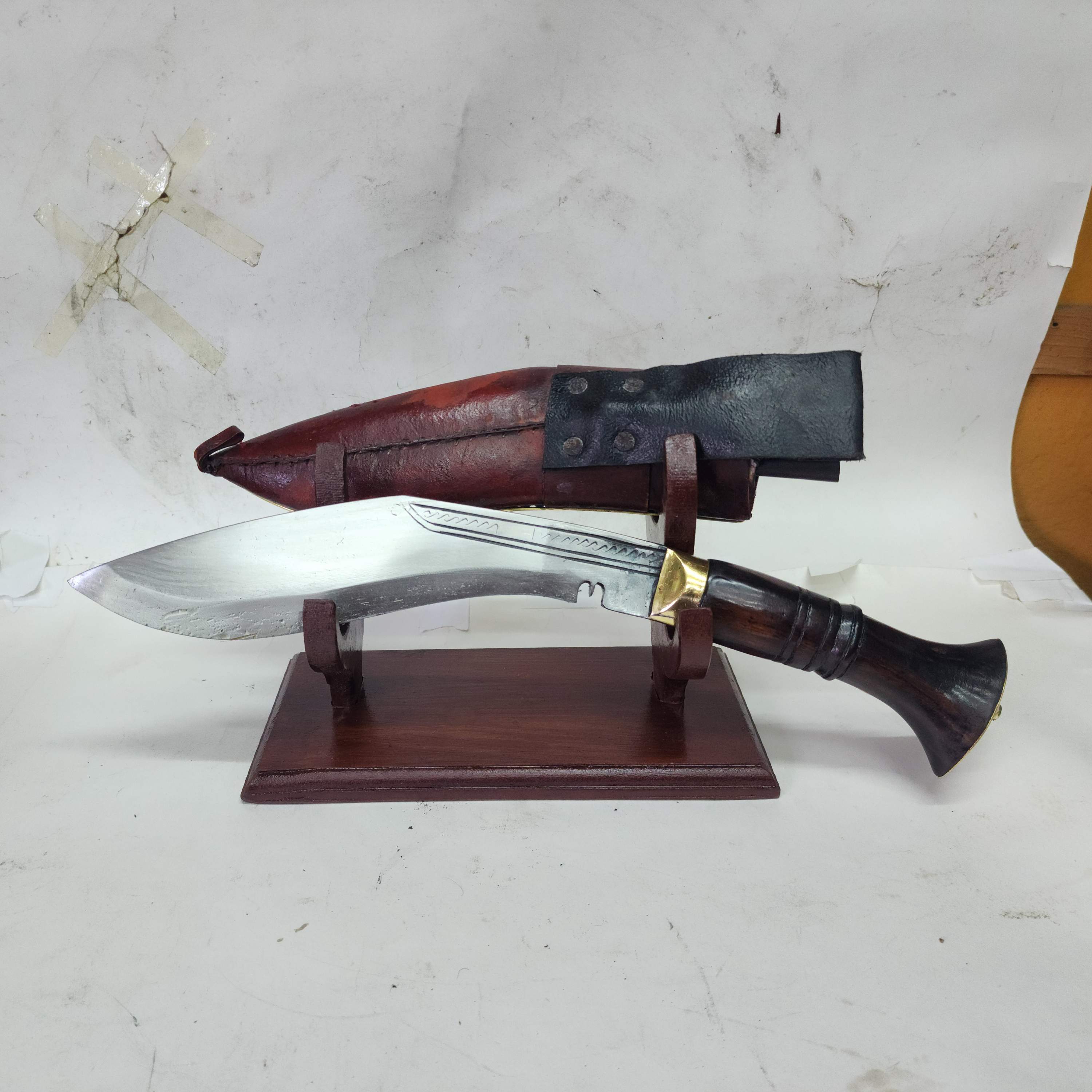 8 Inch, khukuri, Gurkha Knife With Leather Cover And Stand, Nepali Machete, stone Setting