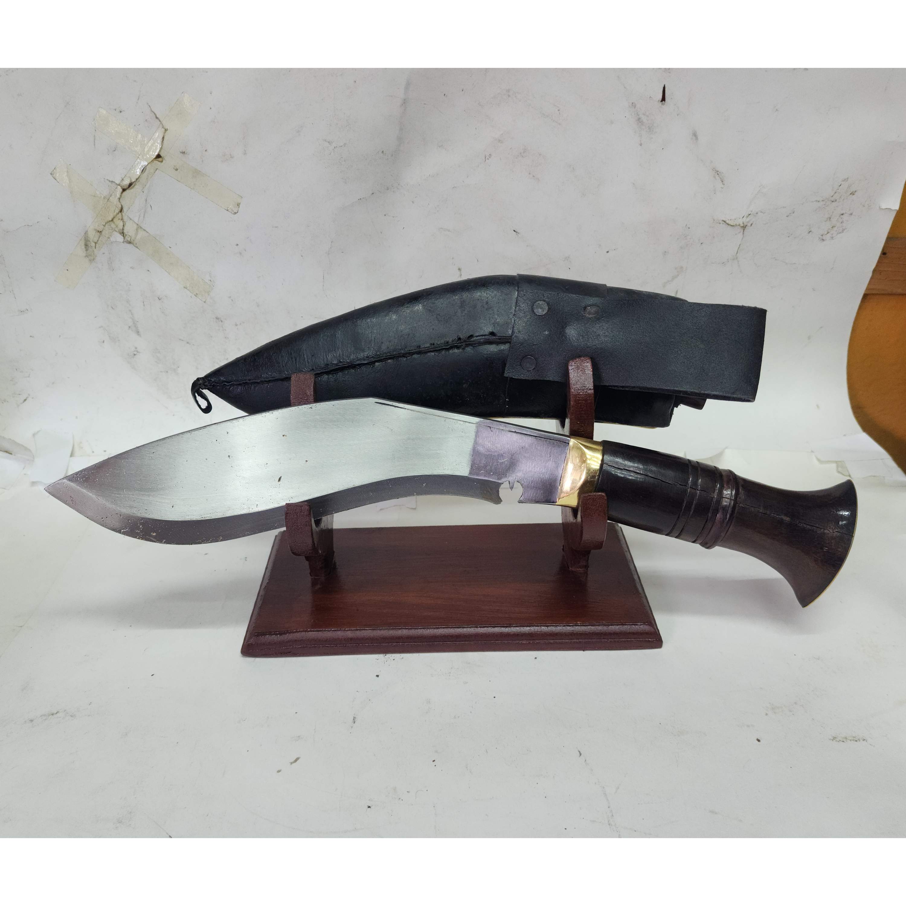 9 Inch, khukuri, Gurkha Knife With Leather Cover And Stand, Nepali Machete, stone Setting