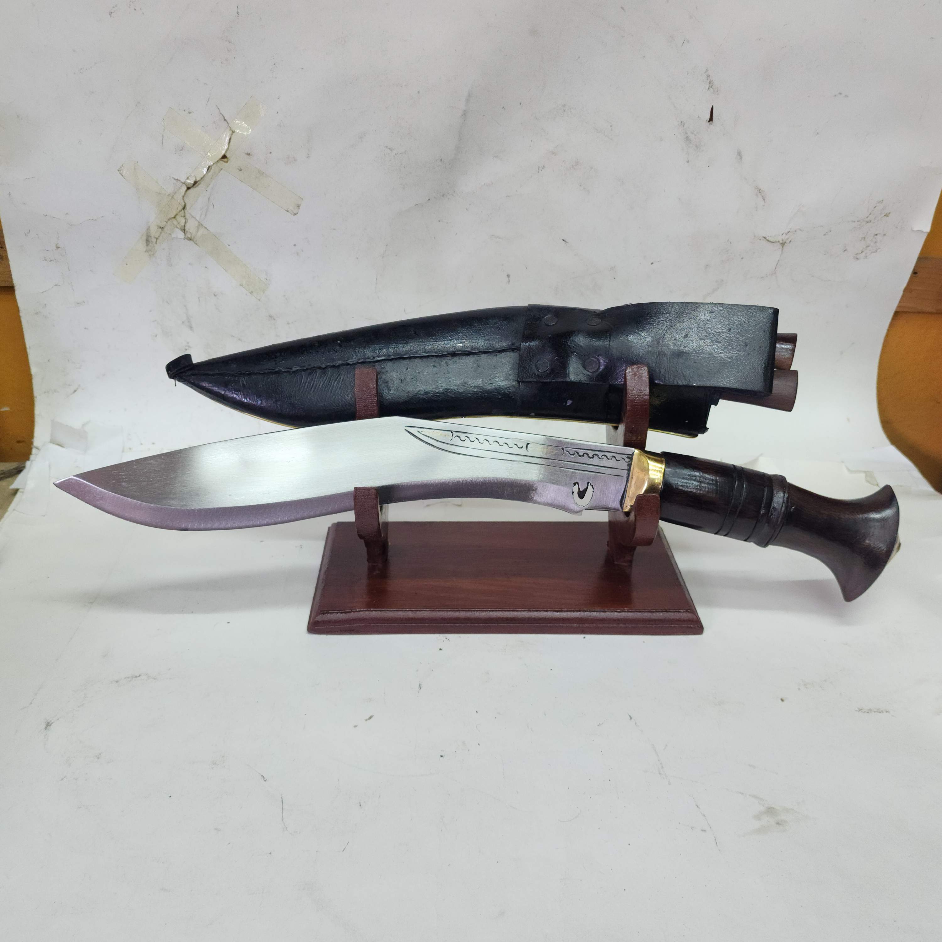 10 Inch, khukuri, Gurkha Knife With Leather Cover And Stand, Nepali Machete, stone Setting