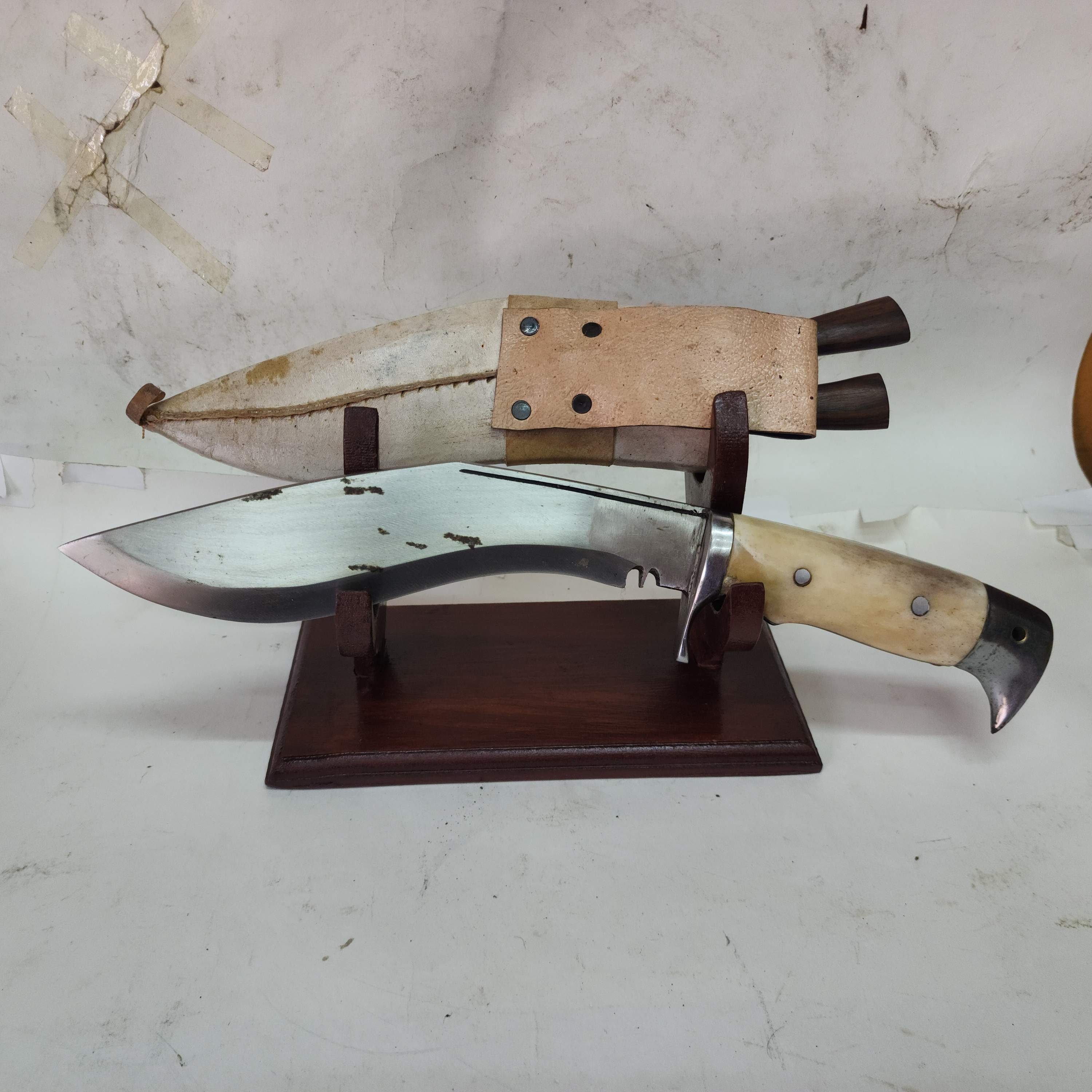 8 Inch, khukuri, Gurkha Knife With Leather Cover And Stand, Nepali Machete, bone Handle