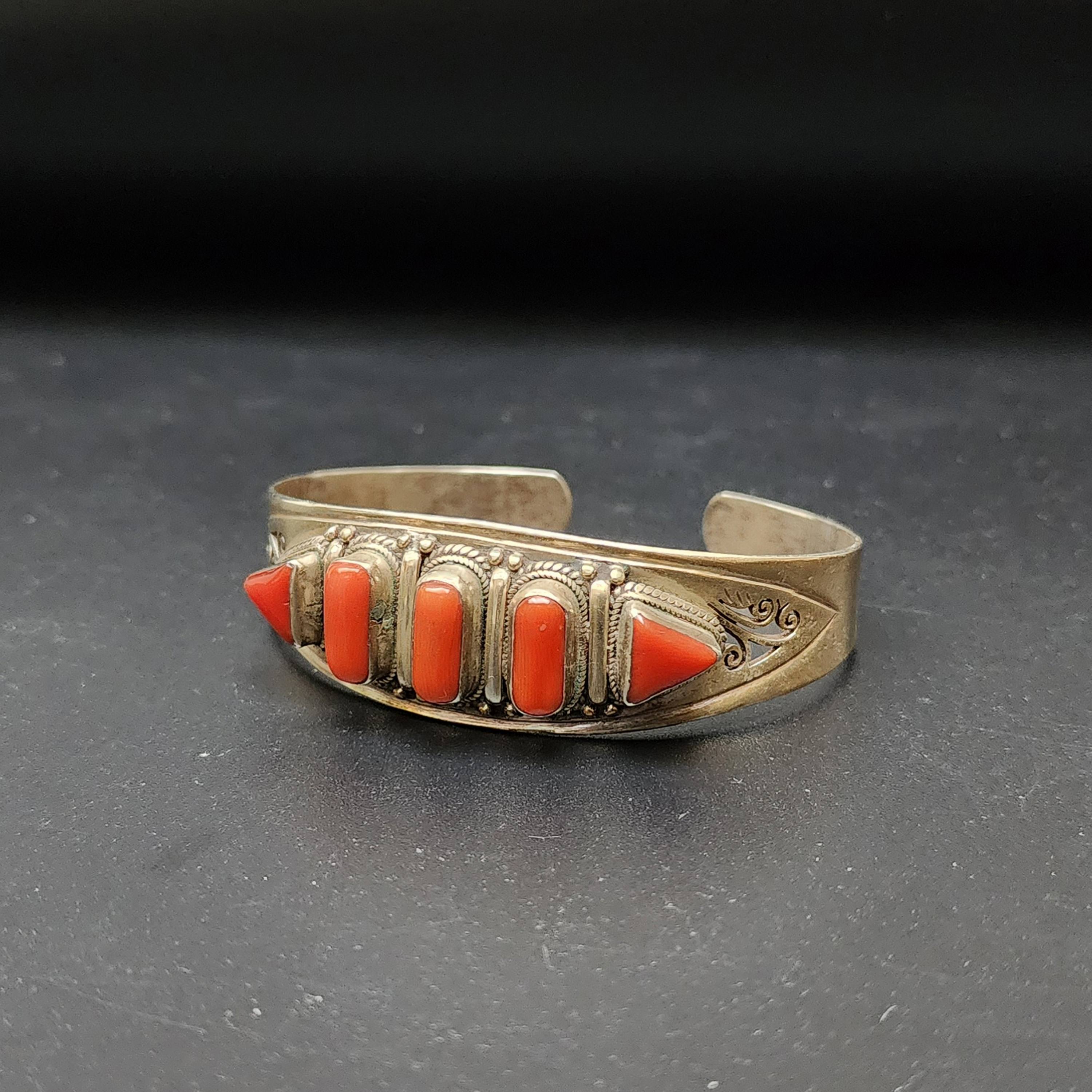 Designer Silver Jewellery bangle Or Bracelet With red Coral Stone