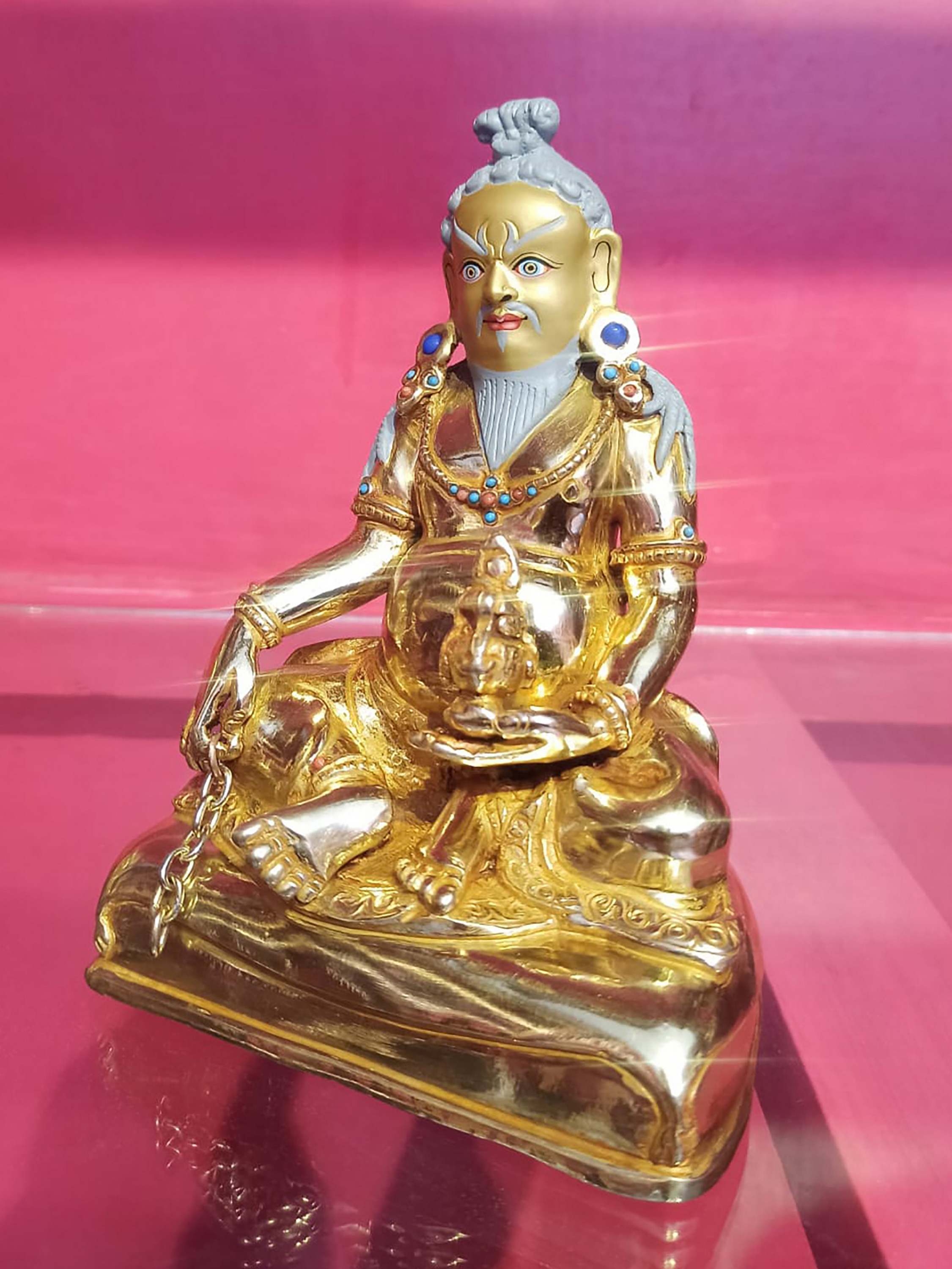 Buddhist Handmade Statue Of Thang Thong Gyalpo, face Painted, gold Plated, stone Setting