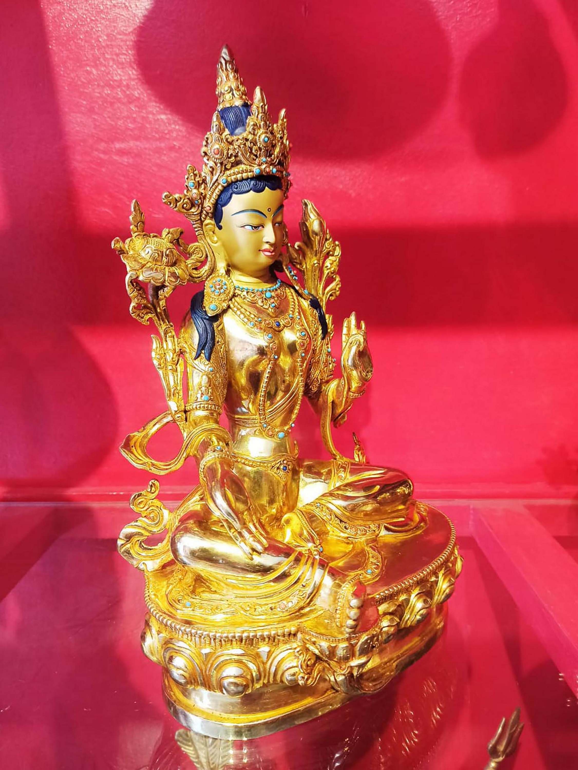 Green Tara Statue, Buddhist Handmade Statue, <span Style=