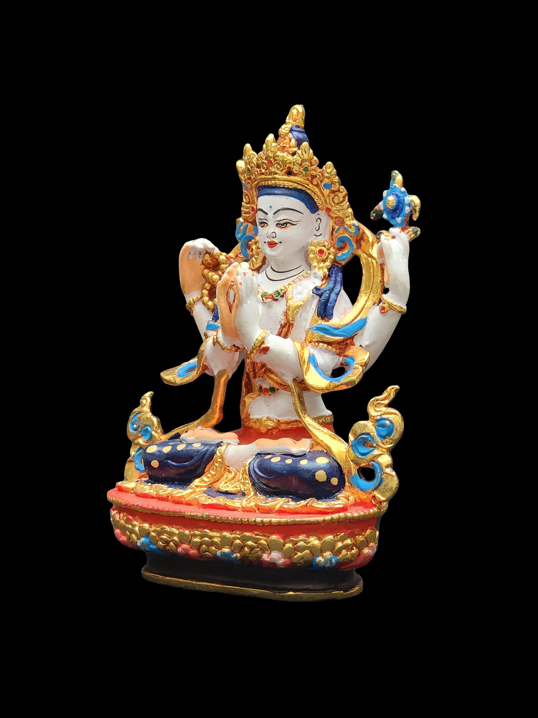 Buddhist Miniature Statue Of Chenrezig, high Quality, traditional Color Finishing