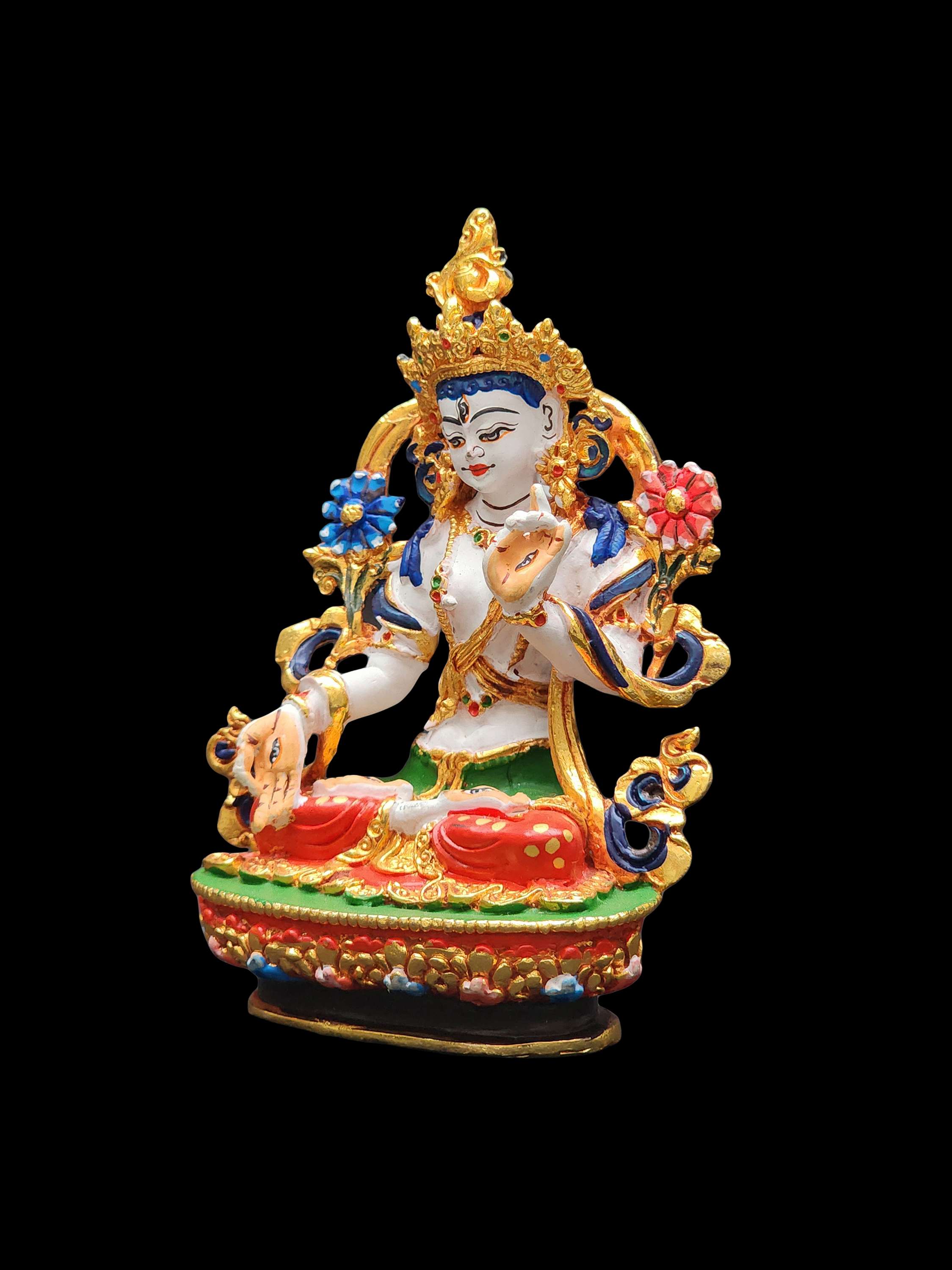 Buddhist Miniature Statue Of White Tara, high Quality, traditional Color Finishing