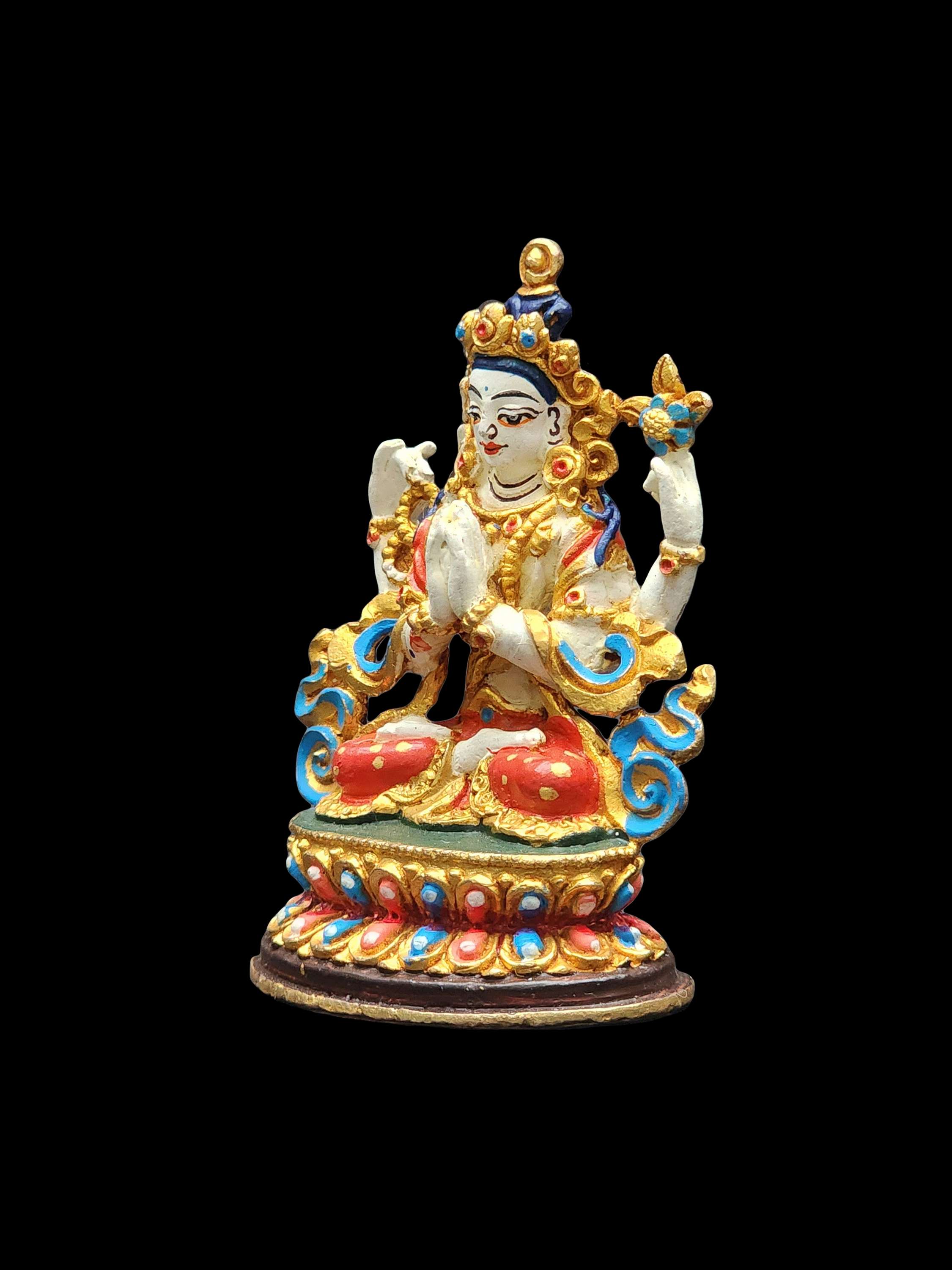Buddhist Miniature Statue Of Chenrezig, high Quality, traditional Color Finishing