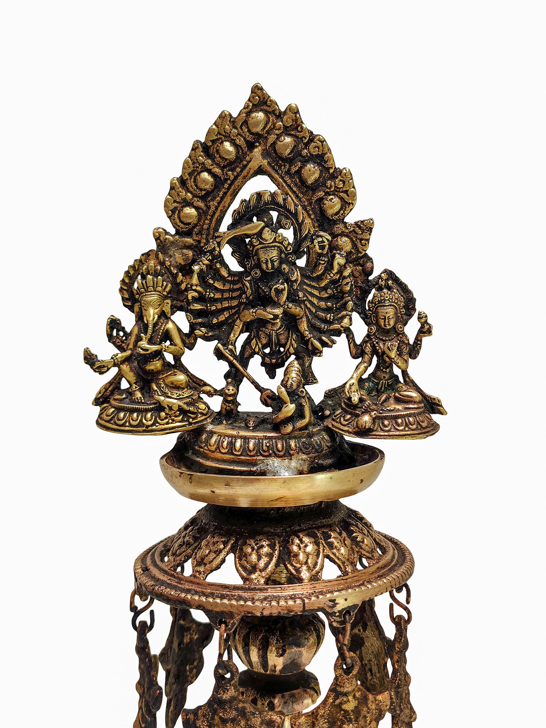 unique, Statue Of Panas, Oil Lamp, Sukunda With Bhadrakali, Ganesh And Laksmi Or Laxmi, Panas, antique Finishing