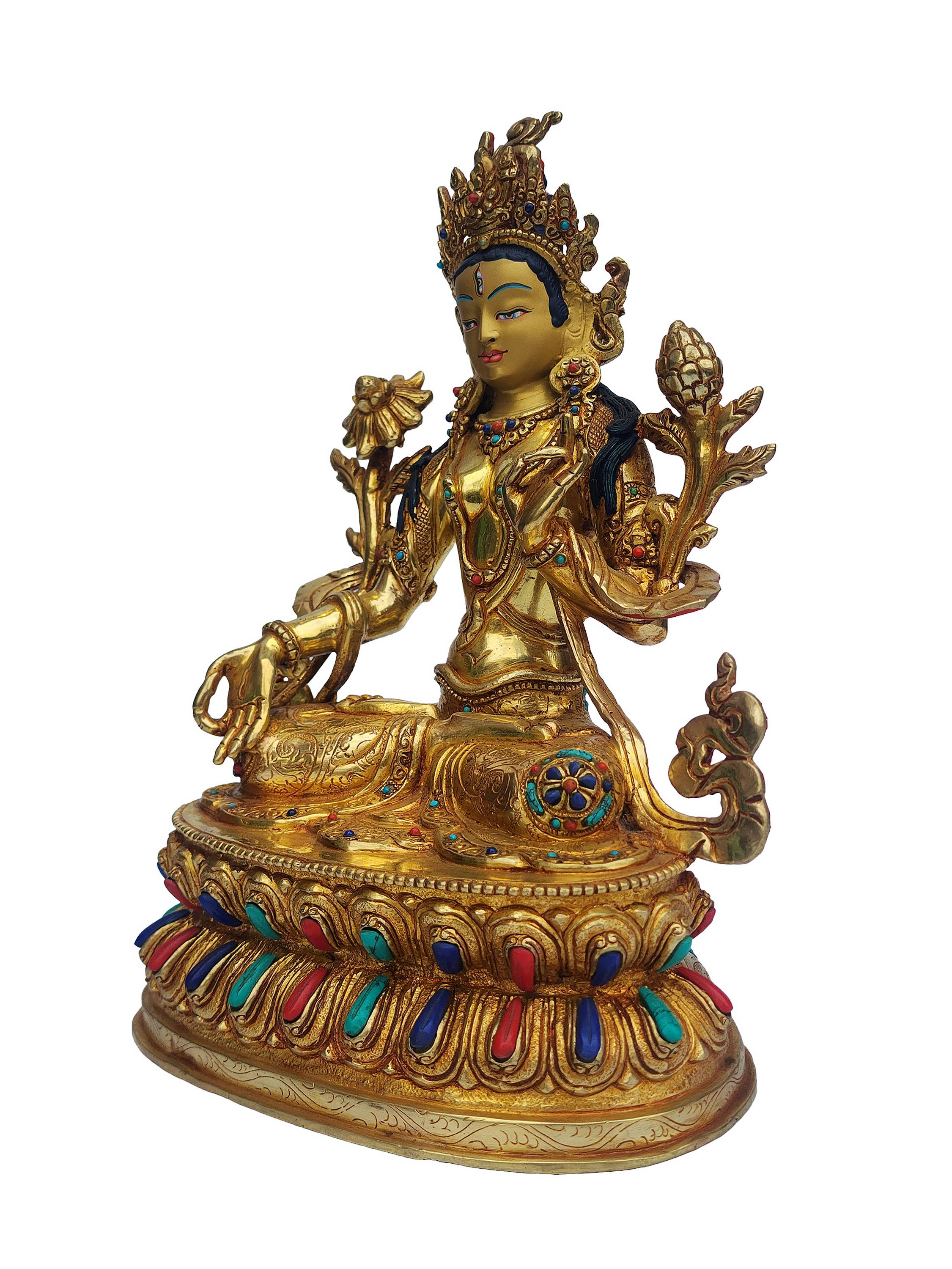 White Tara Statue, Buddhist Handmade Statue, On Double Base, <span Style=