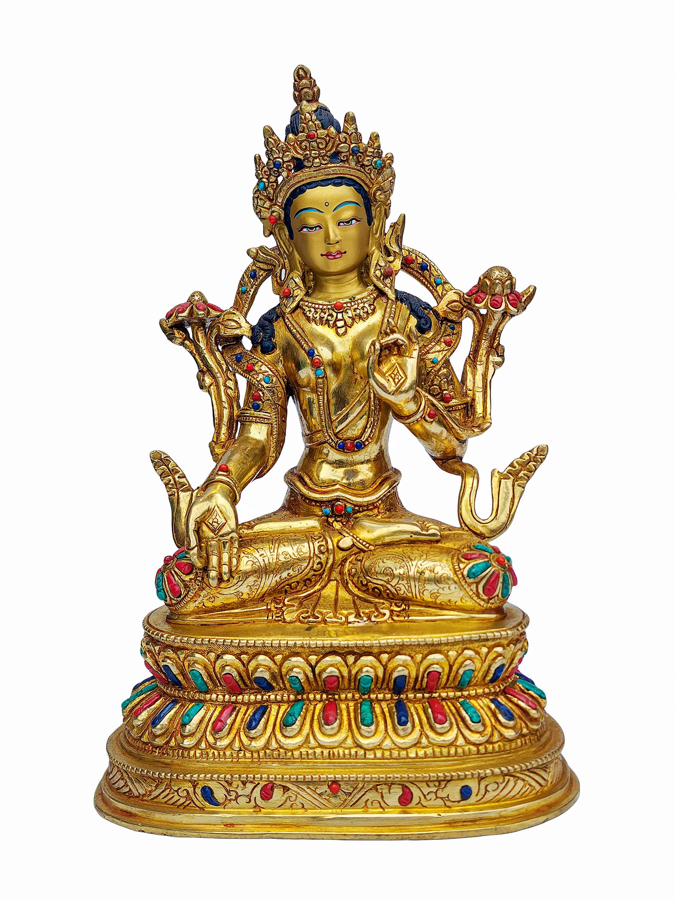 White Tara Statue, Buddhist Handmade Statue On Double Base, <span Style=