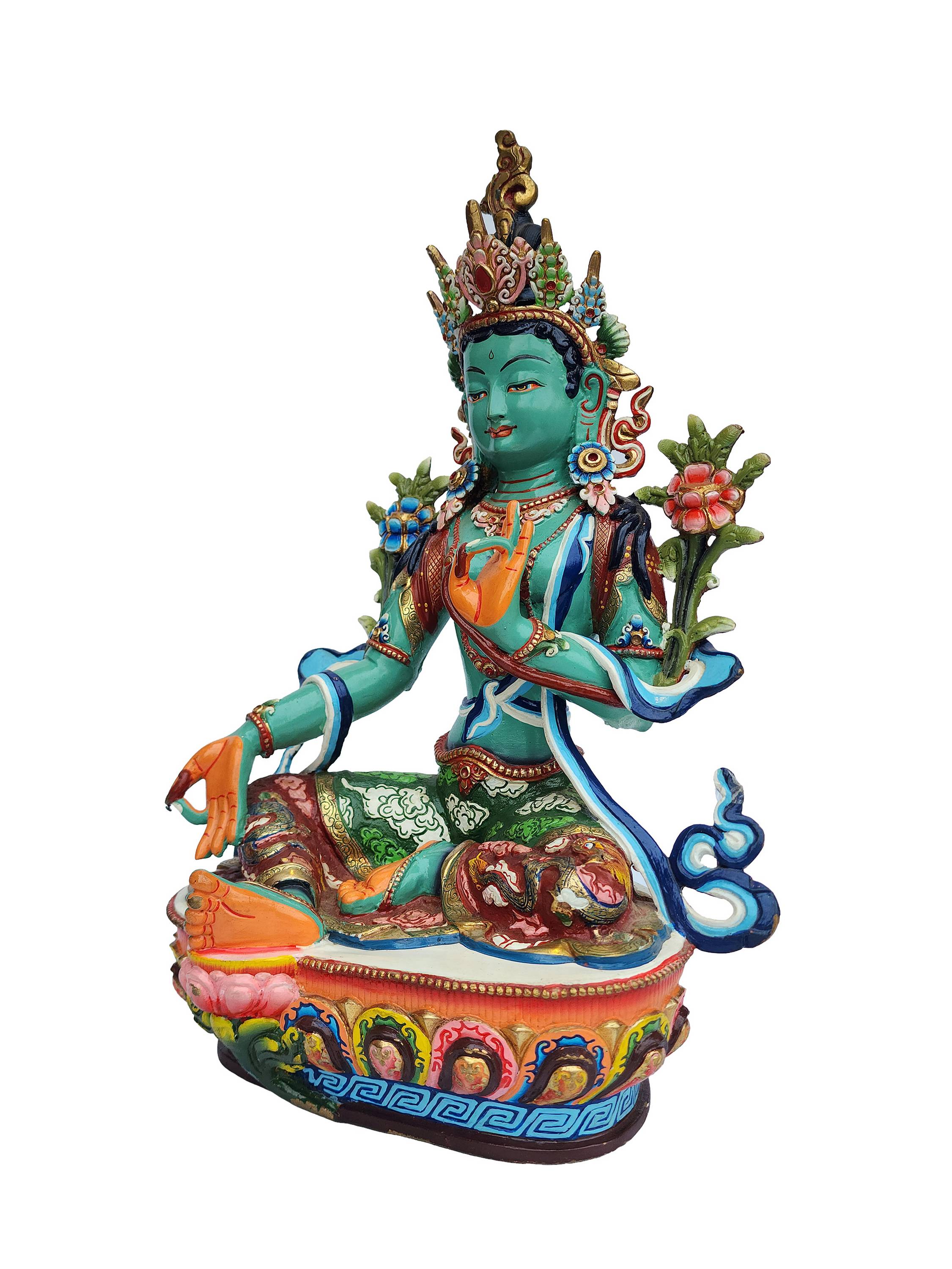 Green Tara Statue, Buddhist Handmade Statue, <span Style=