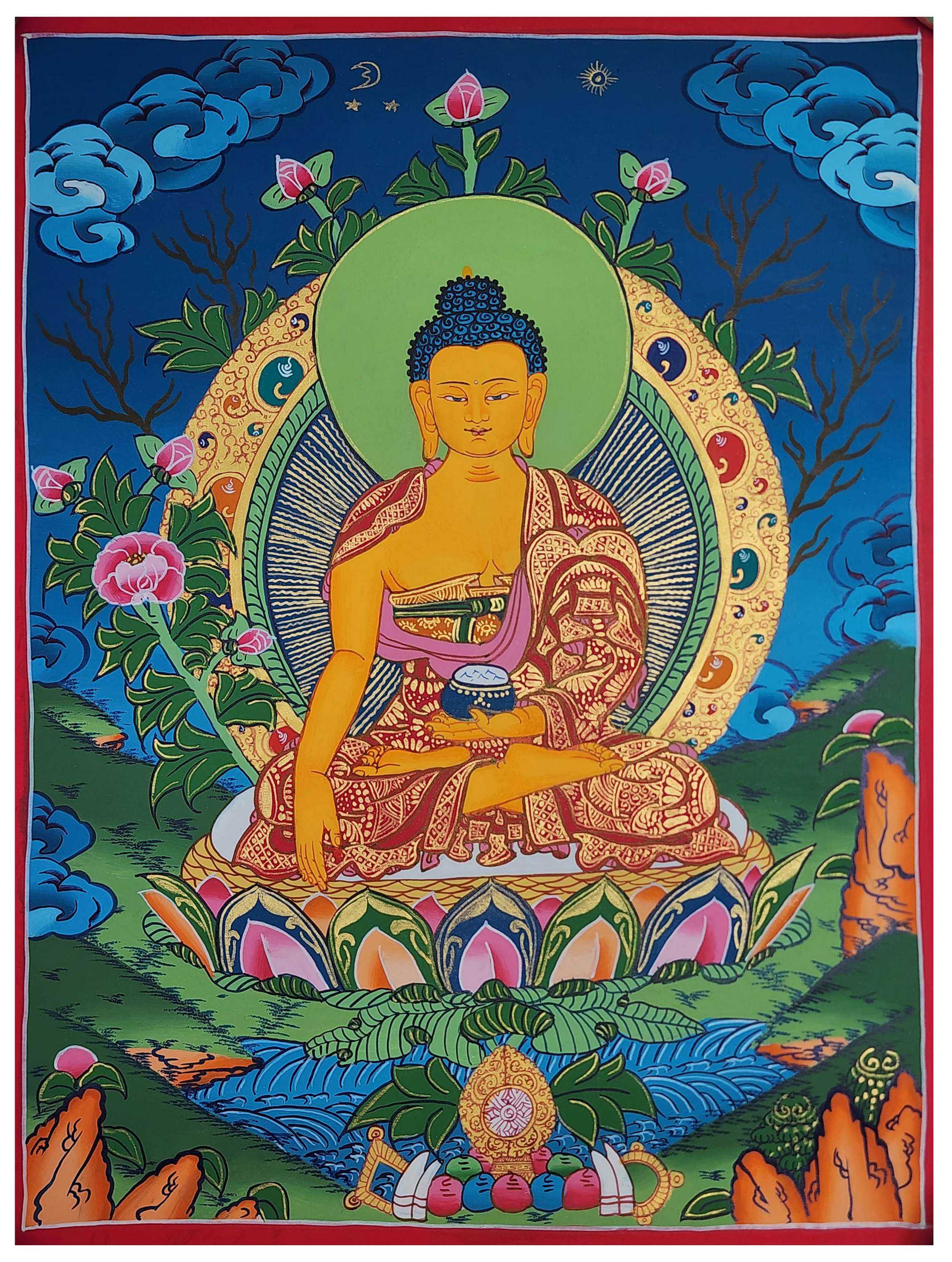 Shakyamuni Buddha Thangka Painting, Buddhist Traditional Painting, Tibetan Style