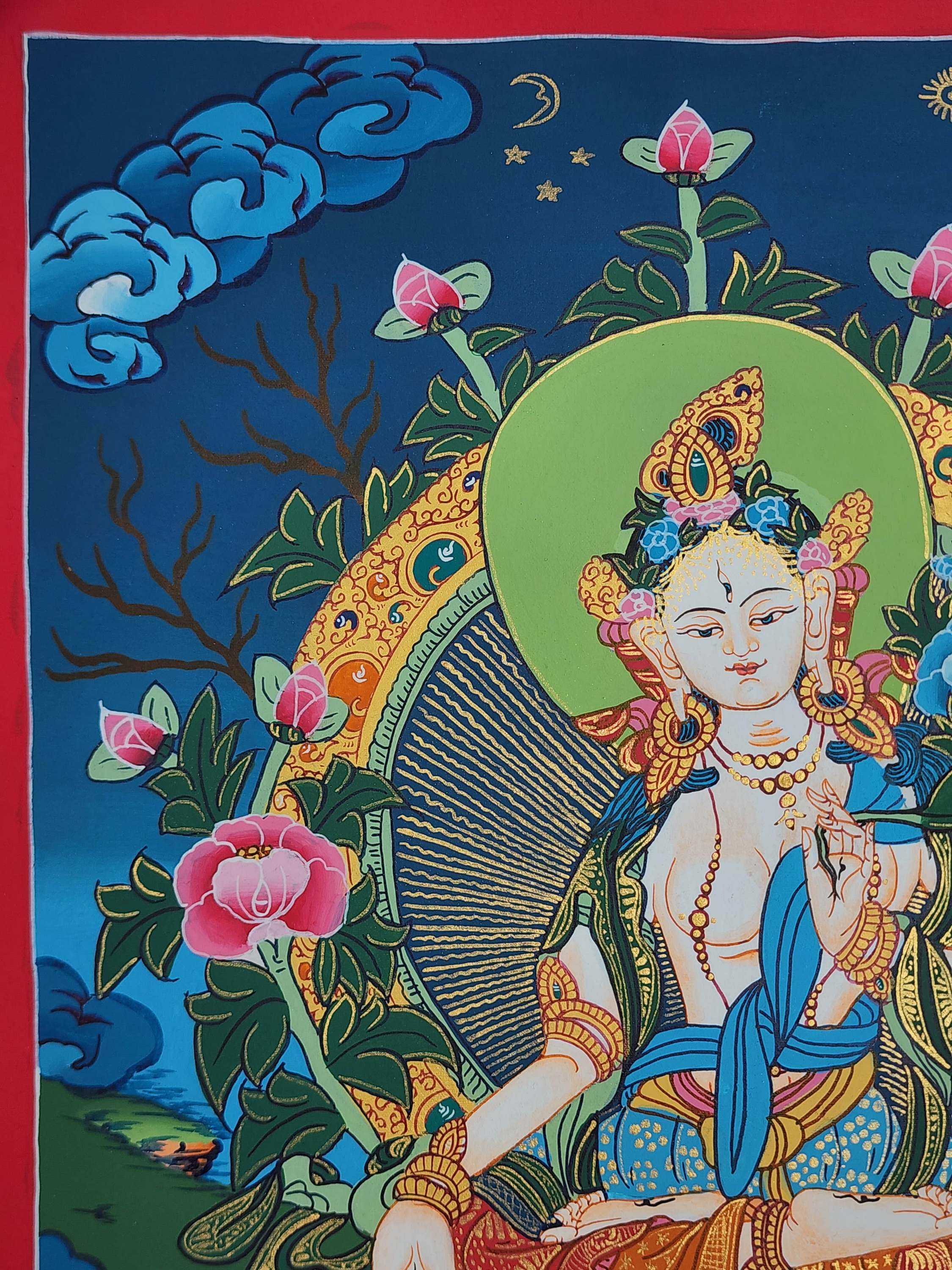 White Tara Thangka Painting, Buddhist Traditional Handmade Painting