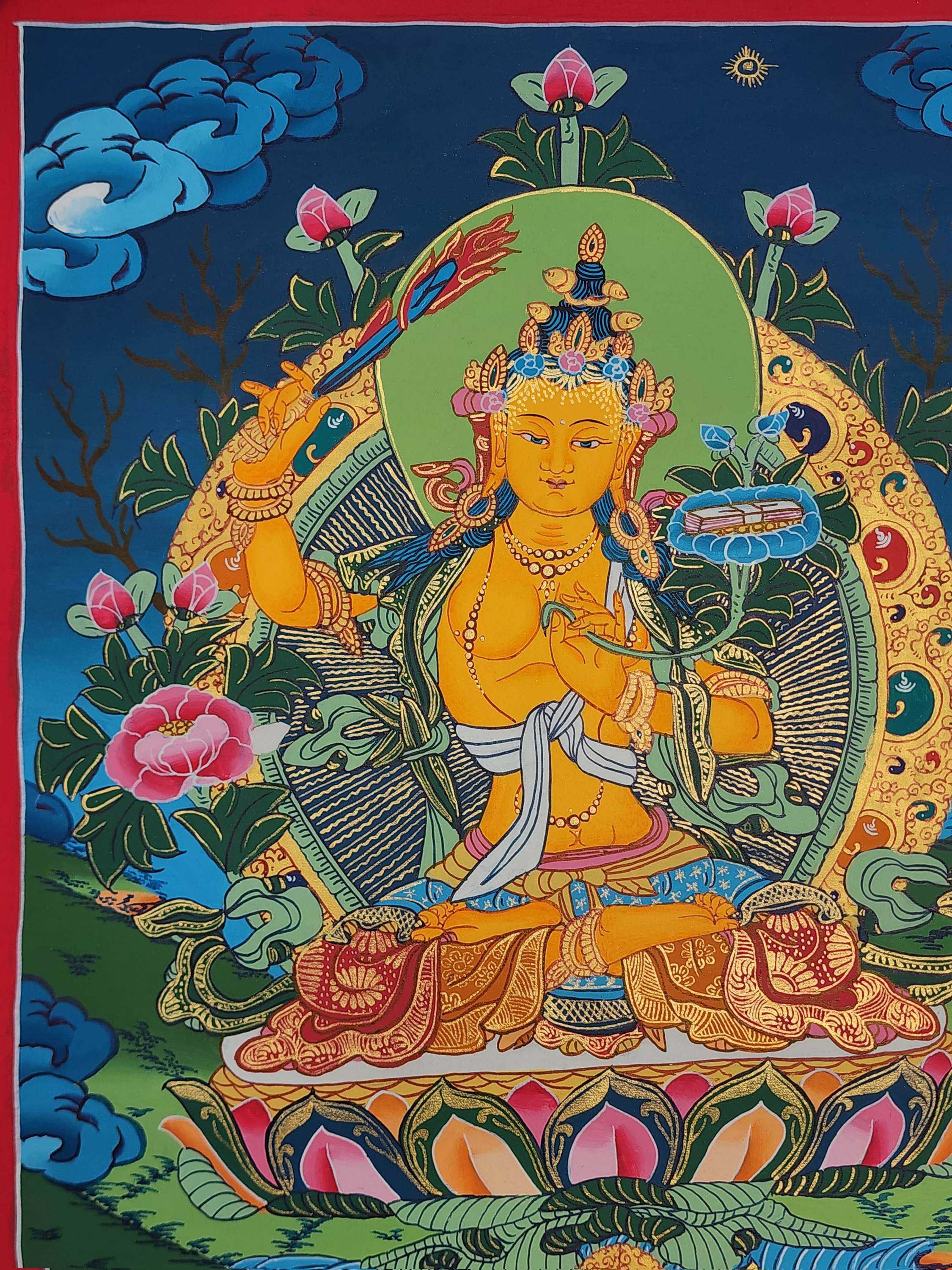 Manjushri Thangka, Buddhist Traditional Painting, Tibetan Style