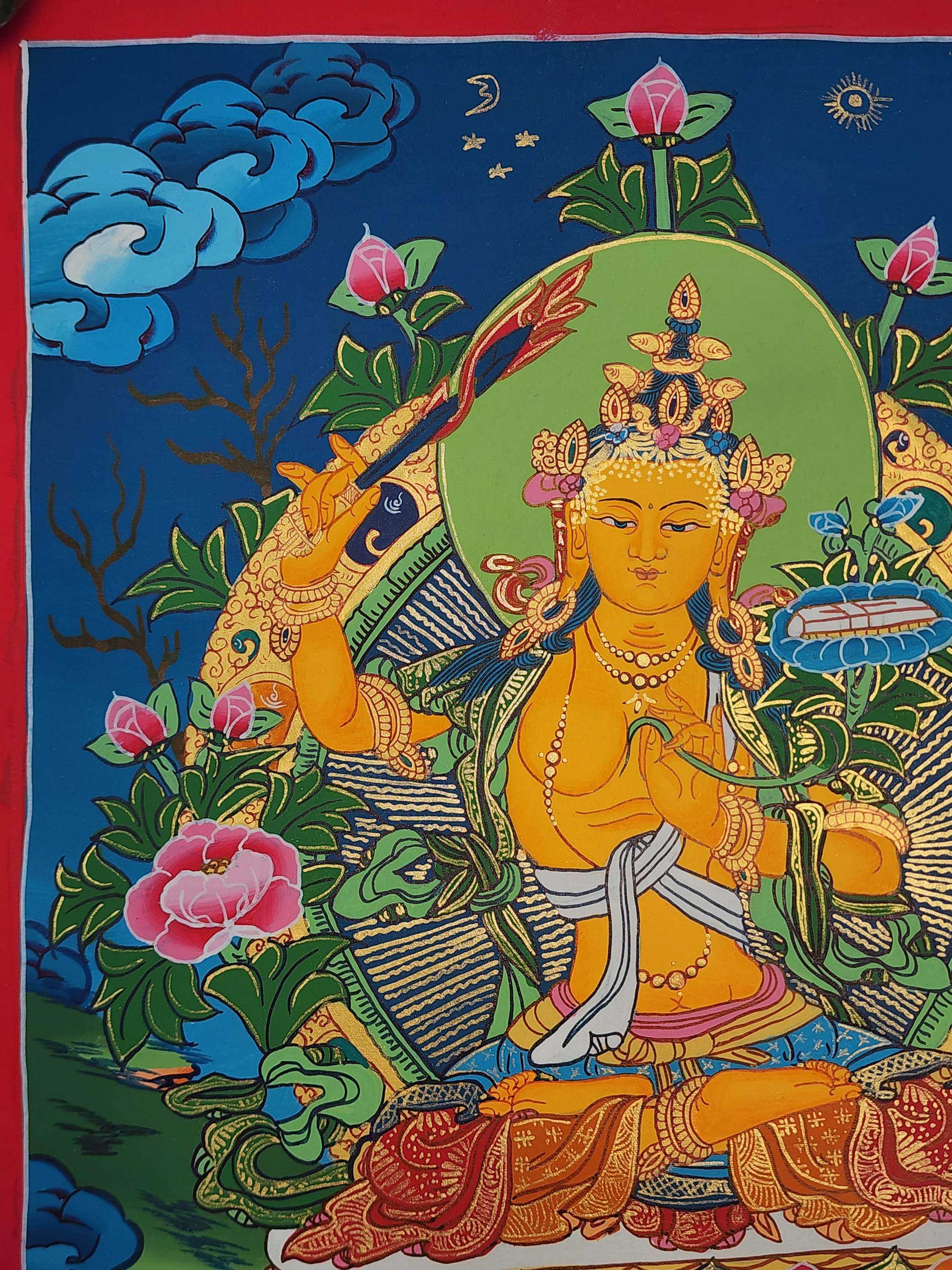 Manjushri Thangka, Buddhist Traditional Painting, Tibetan Style