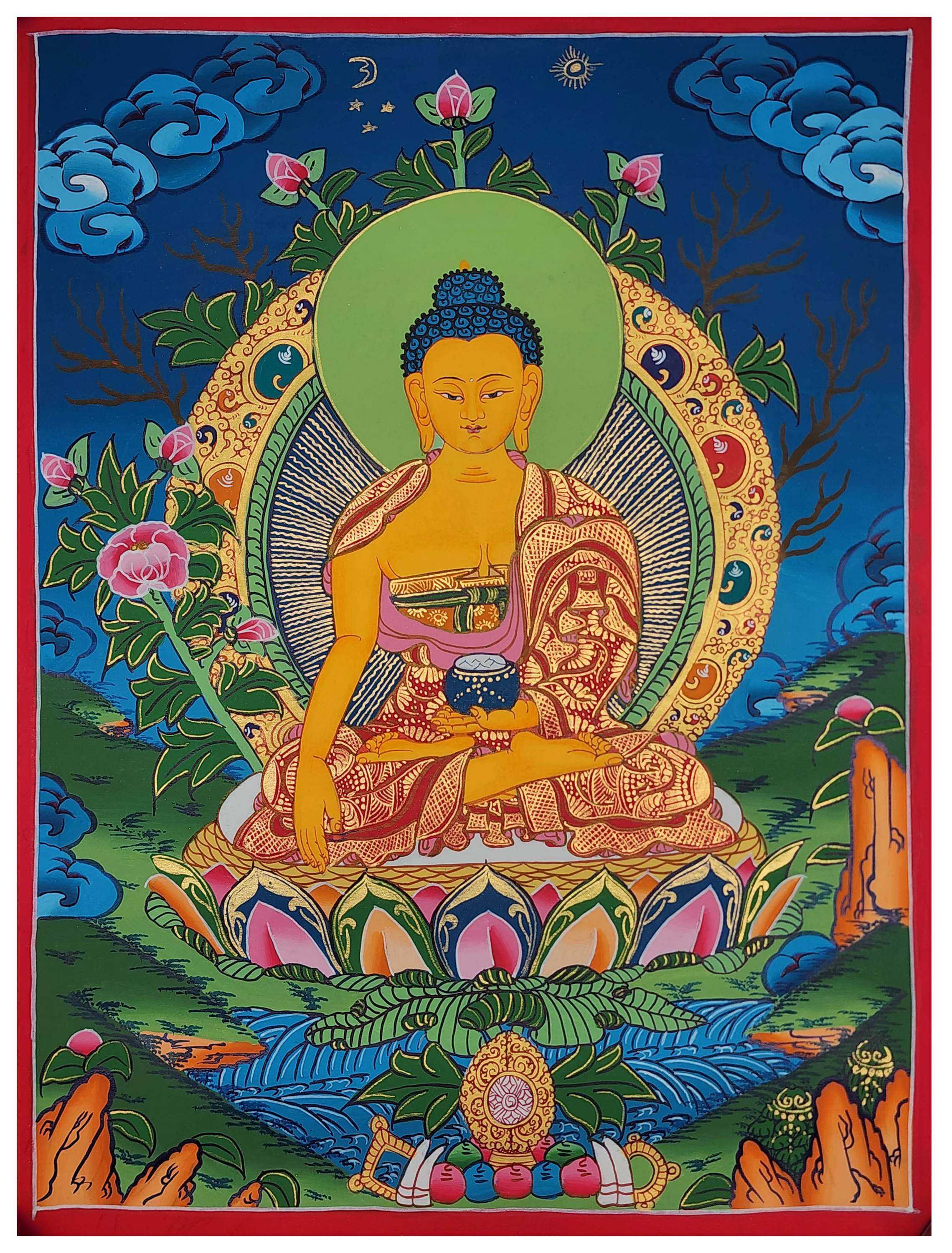 Shakyamuni Buddha Thangka, Buddhist Traditional Painting, Tibetan Style