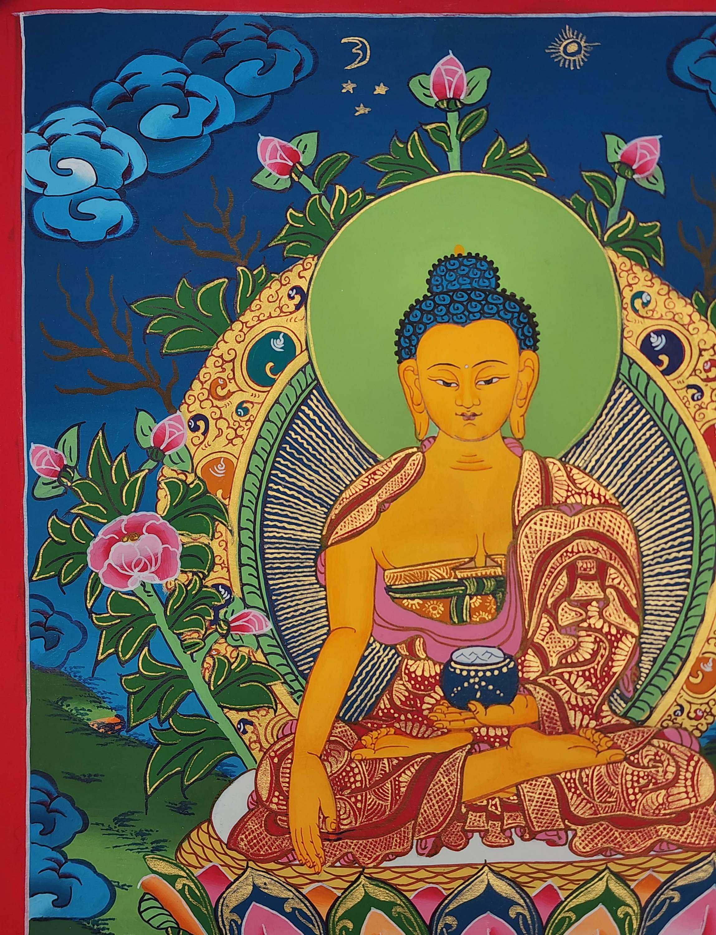Shakyamuni Buddha Thangka, Buddhist Traditional Painting, Tibetan Style