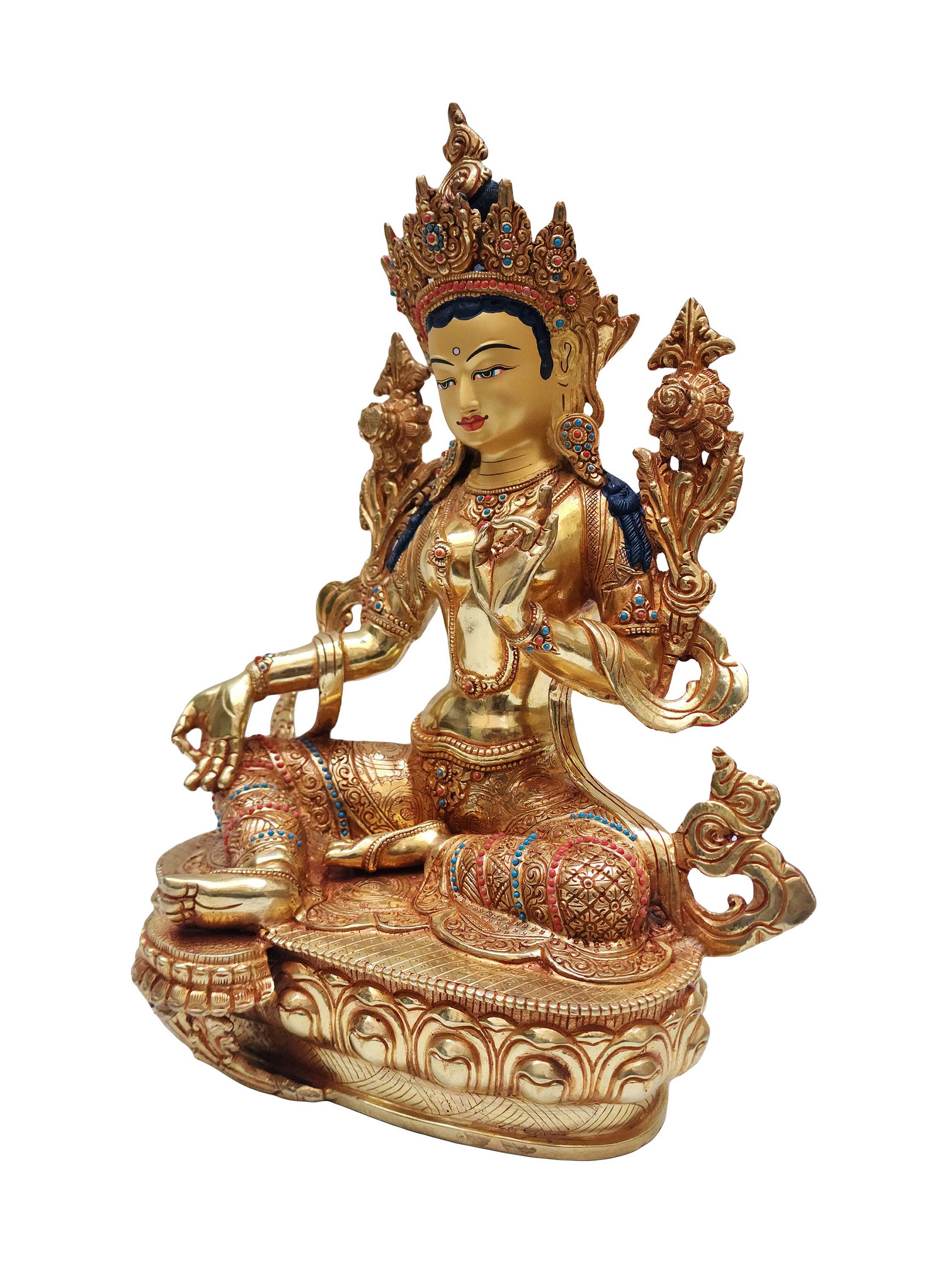 Green Tara, Buddhist Handmade Statue <span Style=