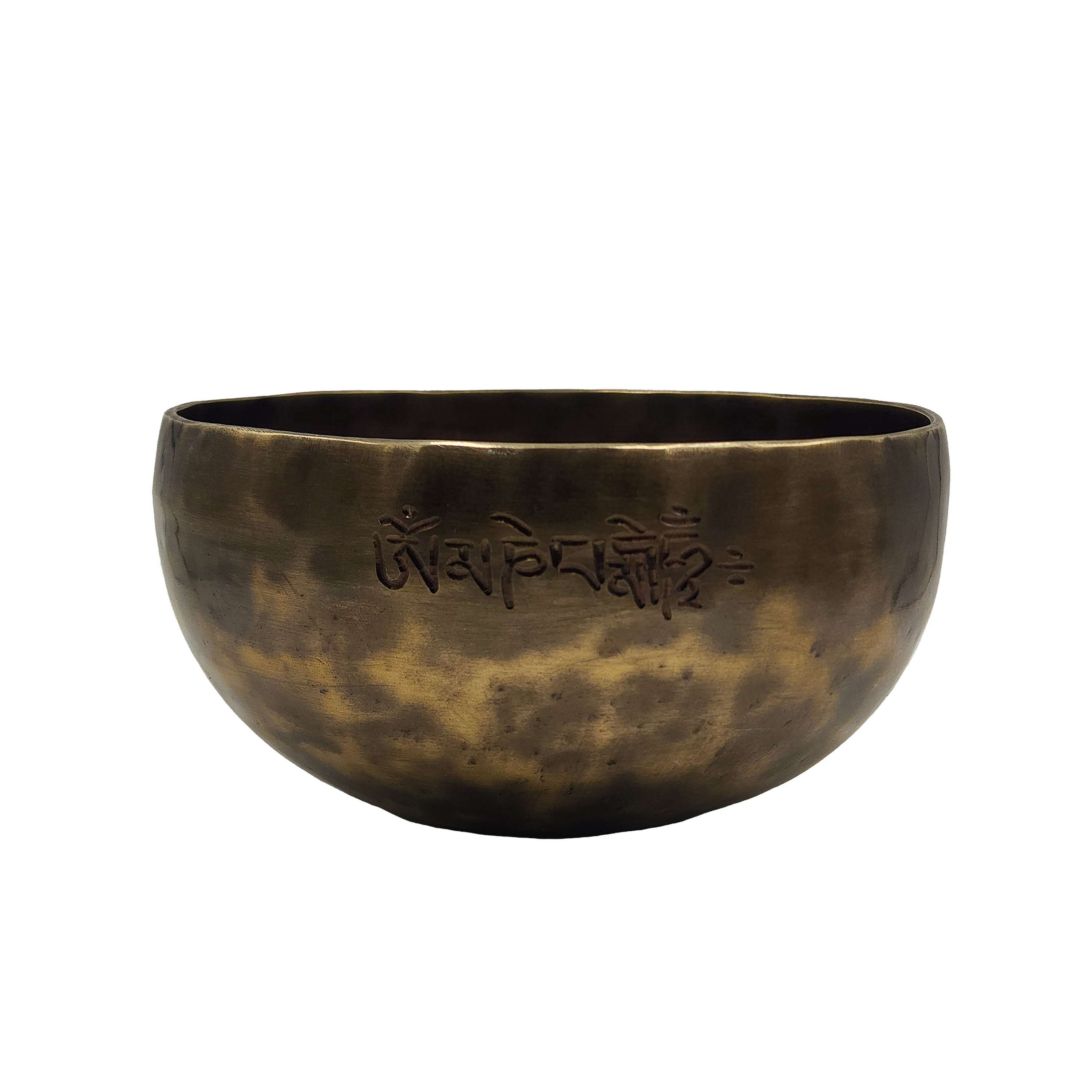 Full Moon Singing Bowl, Buddhist Hand Beaten, Moon Carved