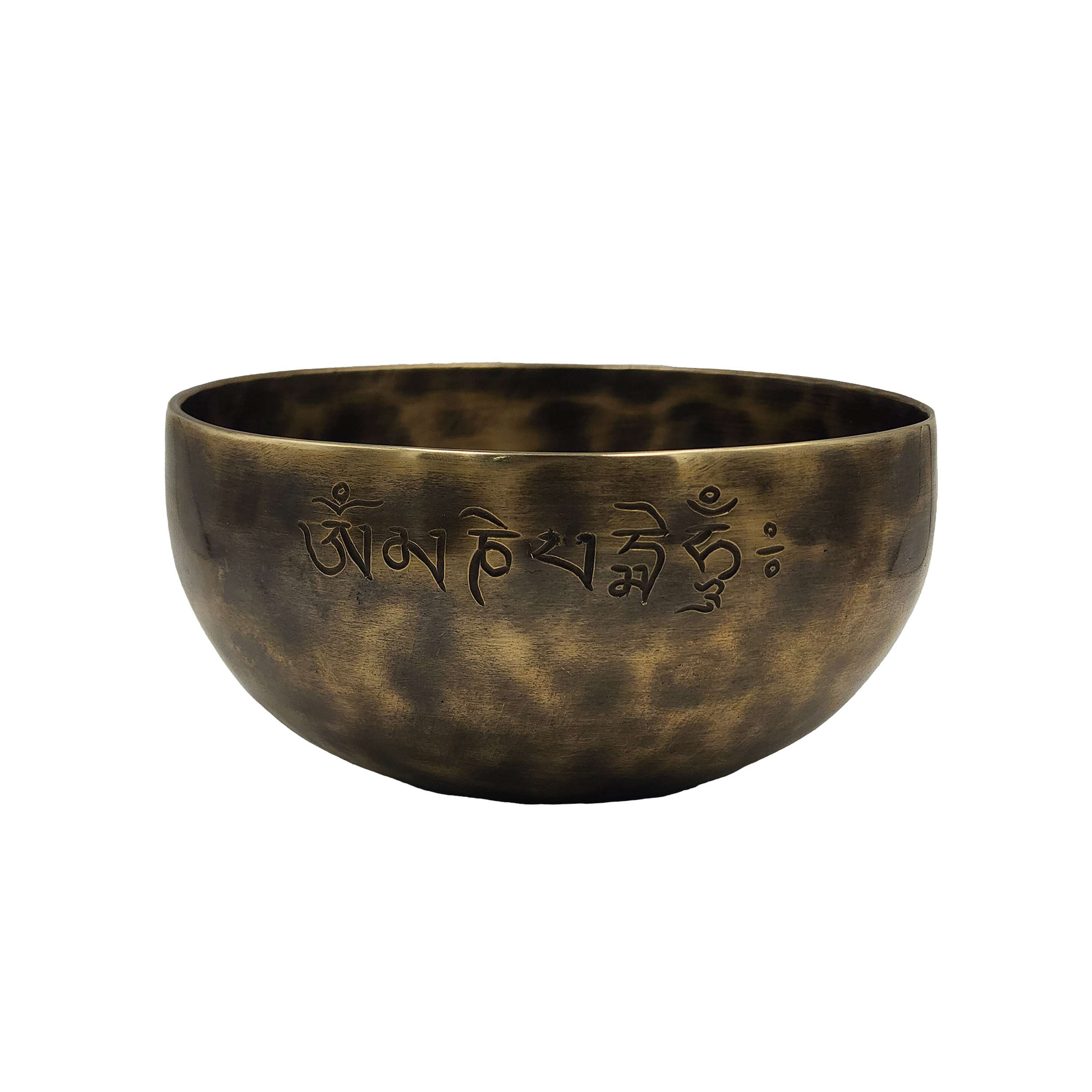 Full Moon Singing Bowl, Buddhist Hand Beaten, Moon Carved