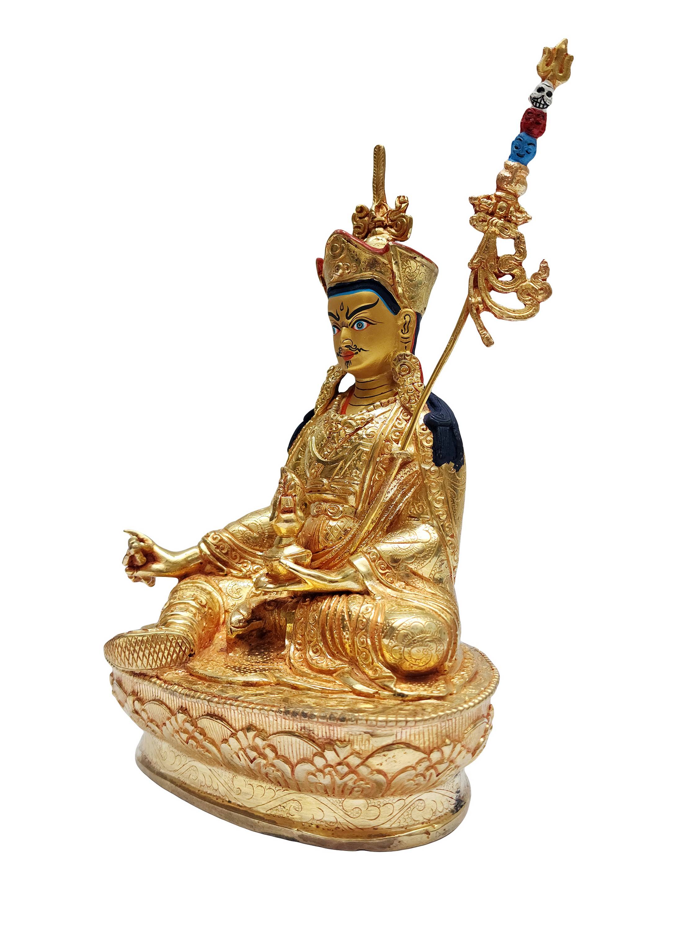 Padmasambhava, A Buddhist Handmade Statue, gold Plated, face Painted