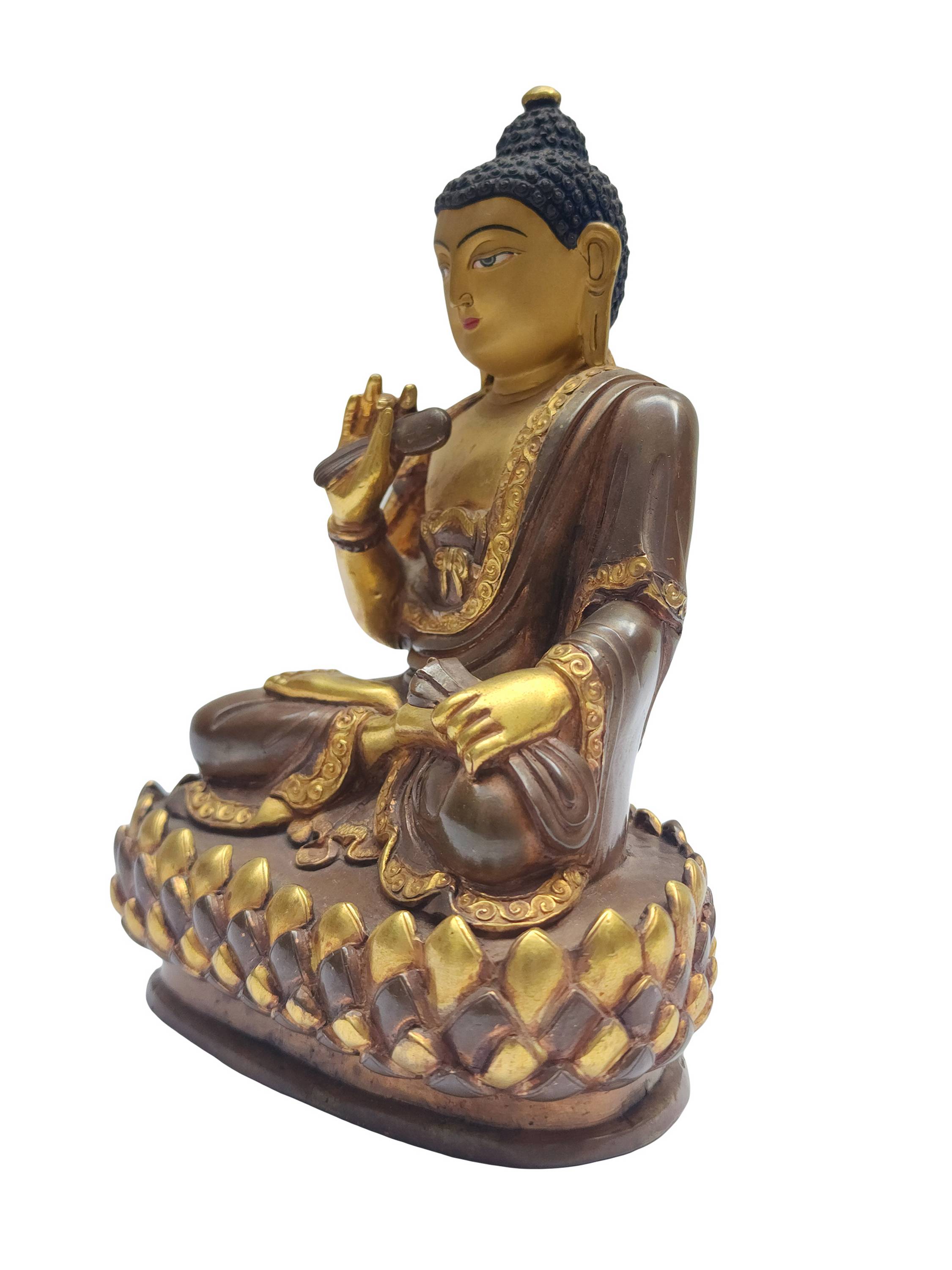 Amoghasiddhi Buddha Statue, A Buddhist Handmade Statue, Partially Gold Plated, Face Painted, <span Style=