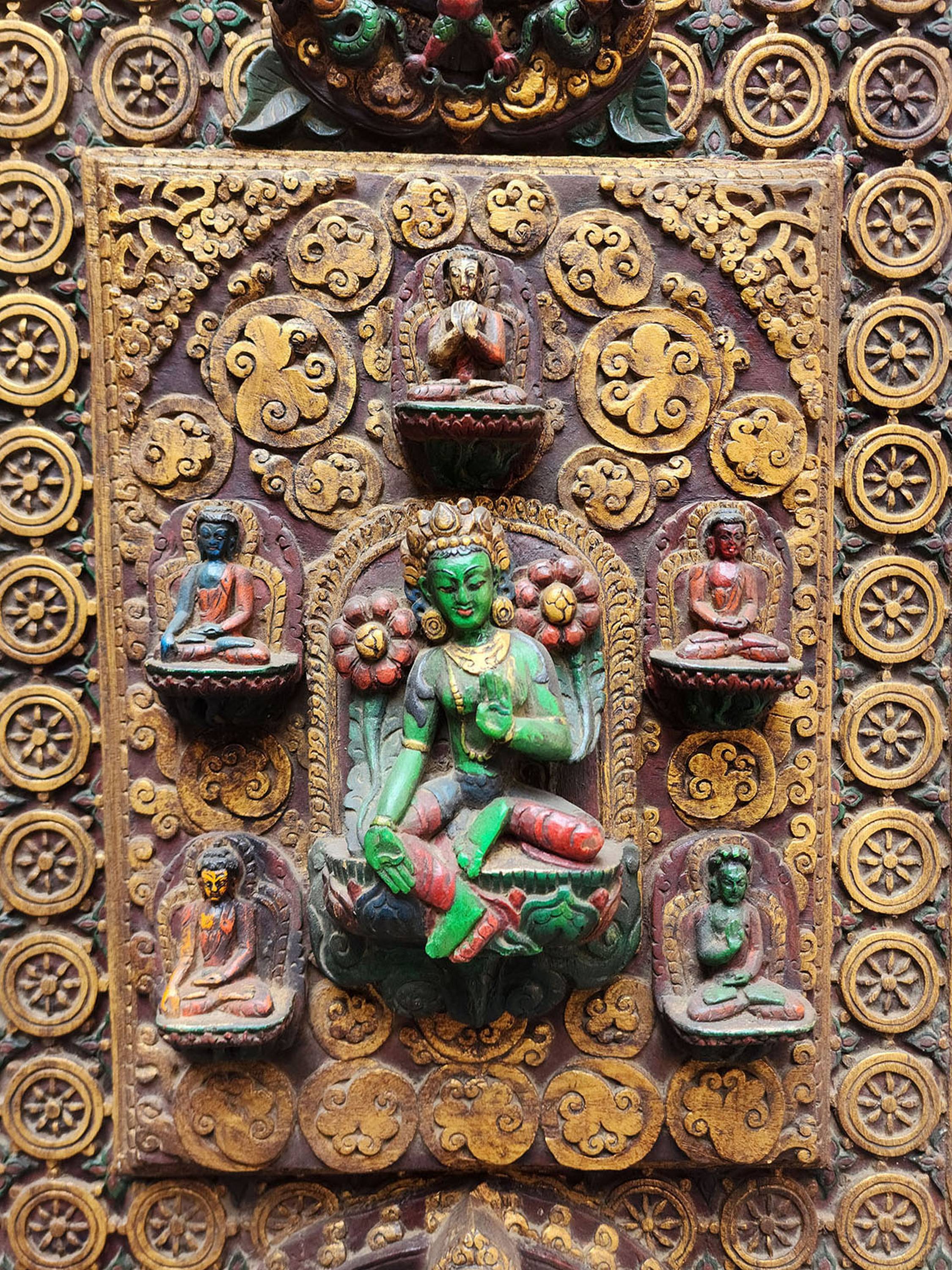 Green Tara, Buddhist Wooden Wall Hanging, Sixcalendar