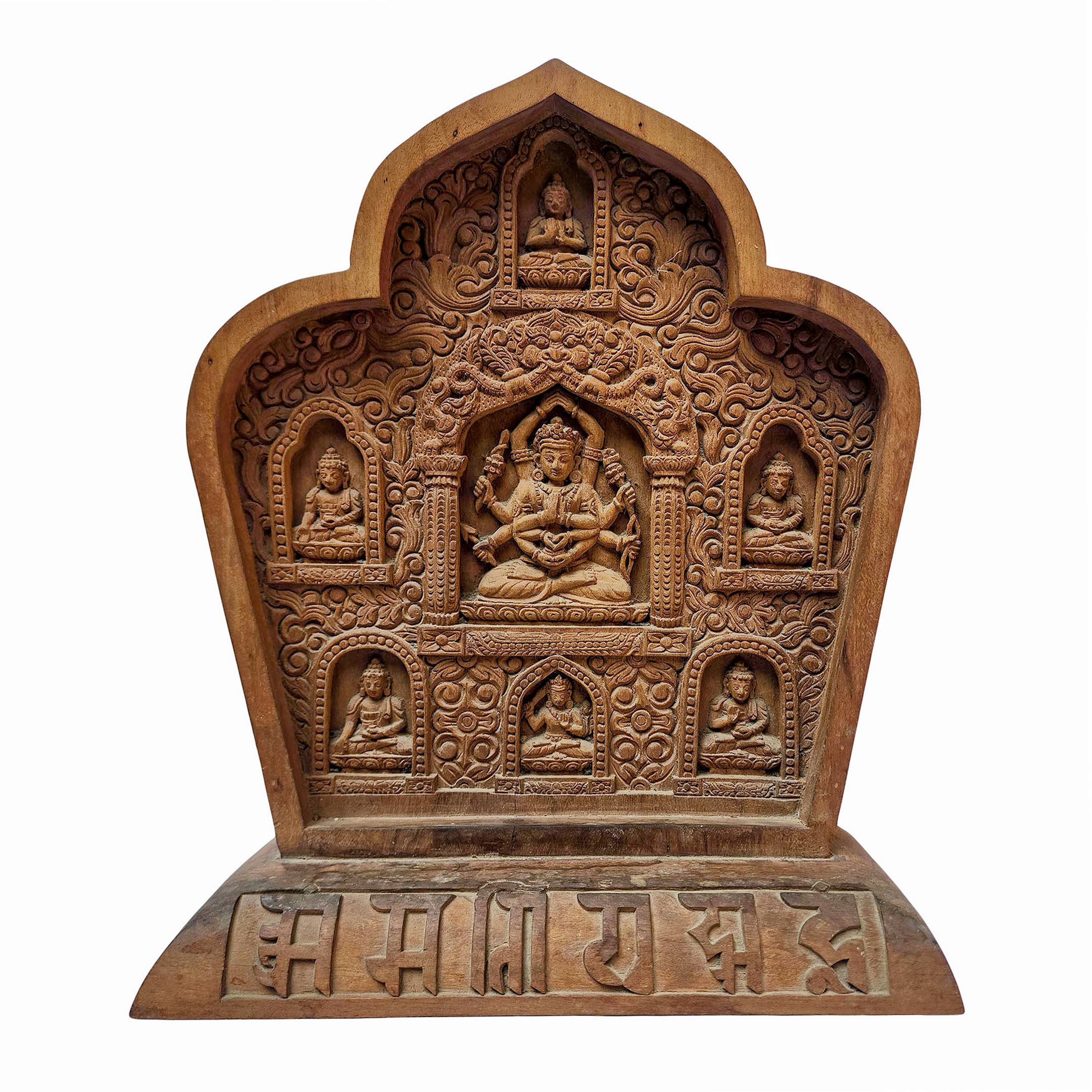 Namasangiti Wooden Alter, Surrounded By Pancha Buddha And Manjushree Hand Carved Wooden Frame.