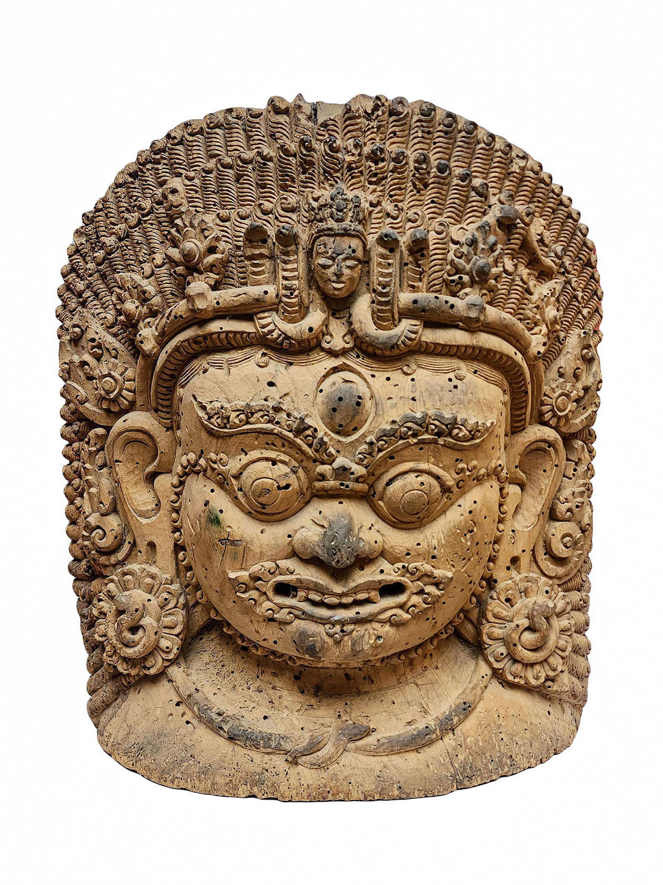 High Quality Black Mahakala Wooden Mask Antique Finishing, <span Style=