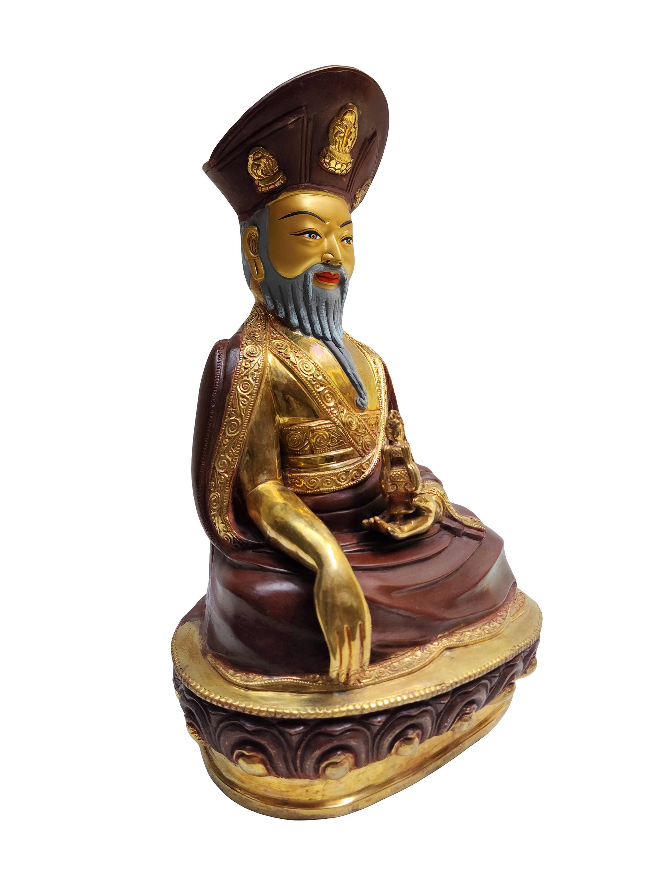 The 4th Zhabdrung Rinpoche Statue, Buddhist Handmade Statue, partly Gold Plated, face Painted
