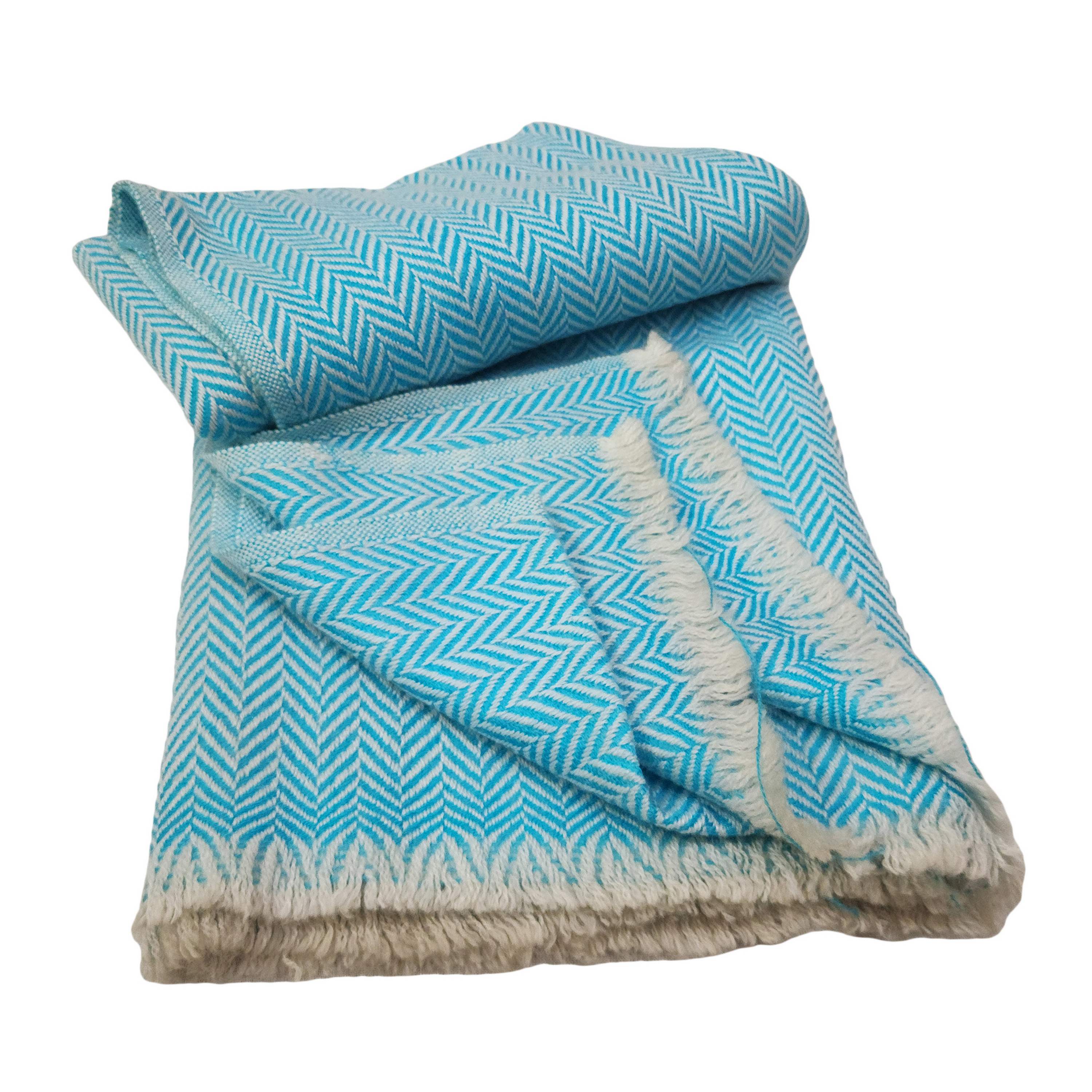 Pashmina Shawl, Thick Nepali Pashmina Shawl, Eight-ply Wool, Color blue