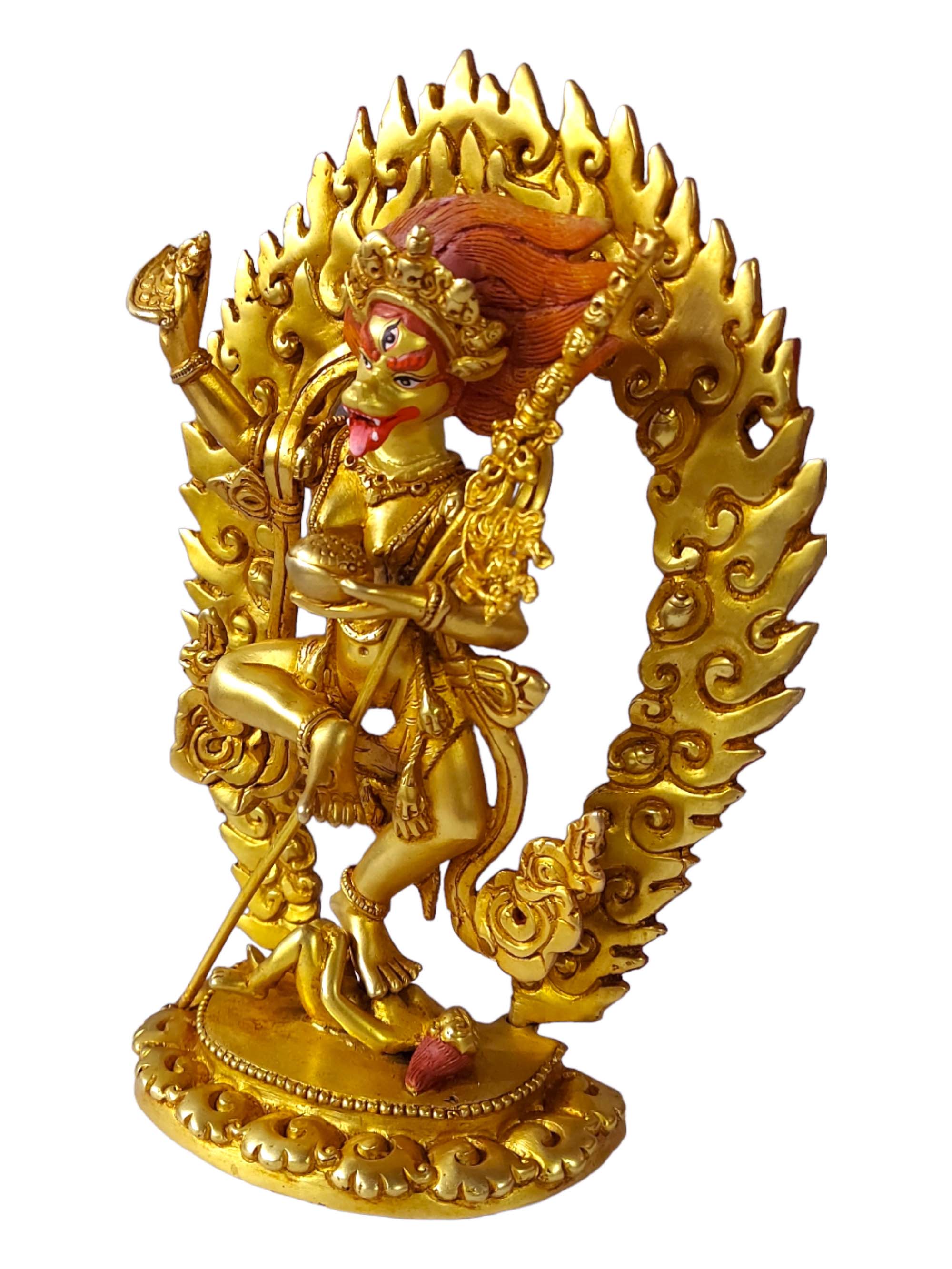 Simhamukha Yogini, Buddhist Full Gold Plated Statue, With Painted Face