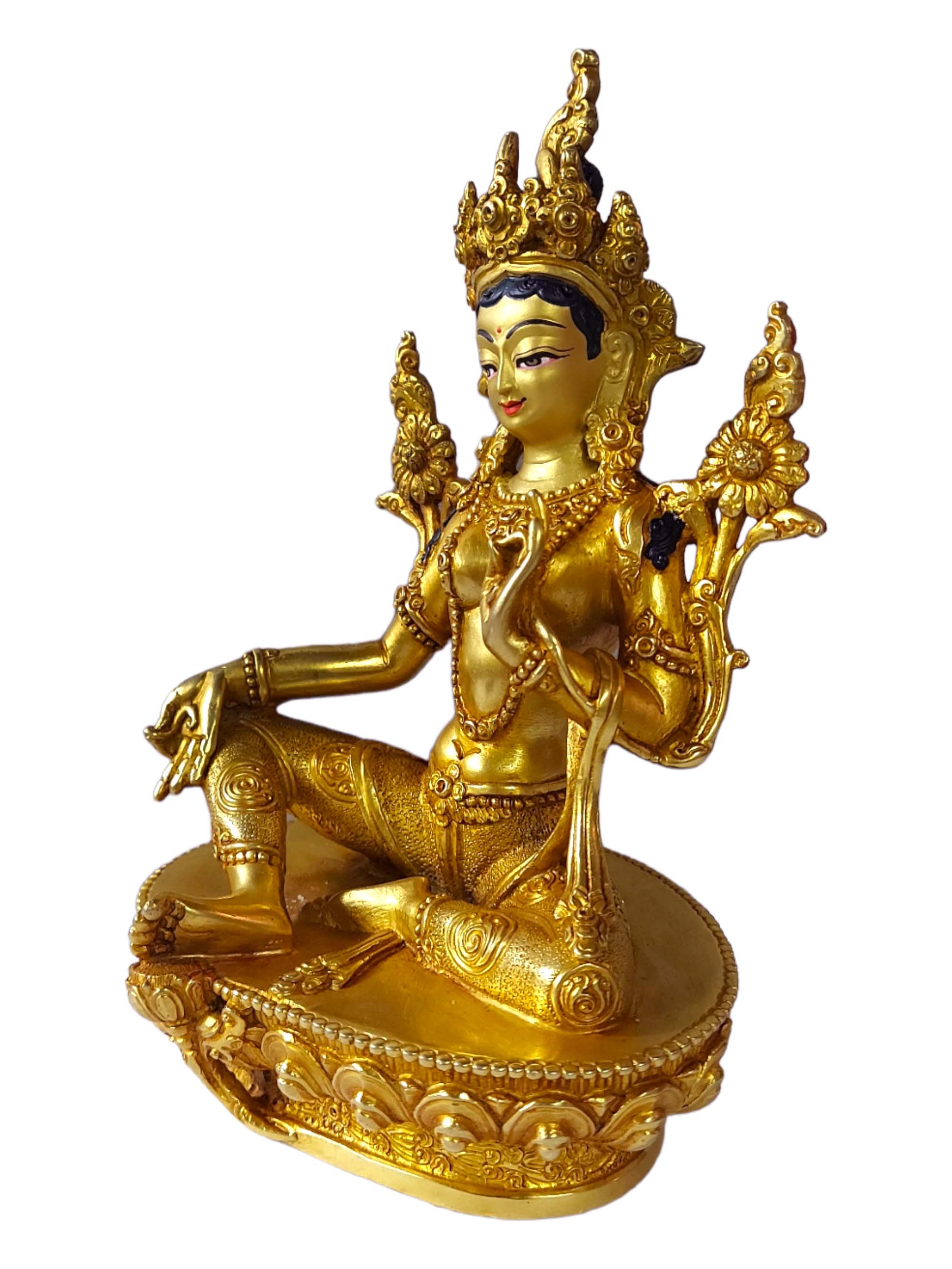 Green Tara, Buddhist Full Gold Plated Statue <span Style=