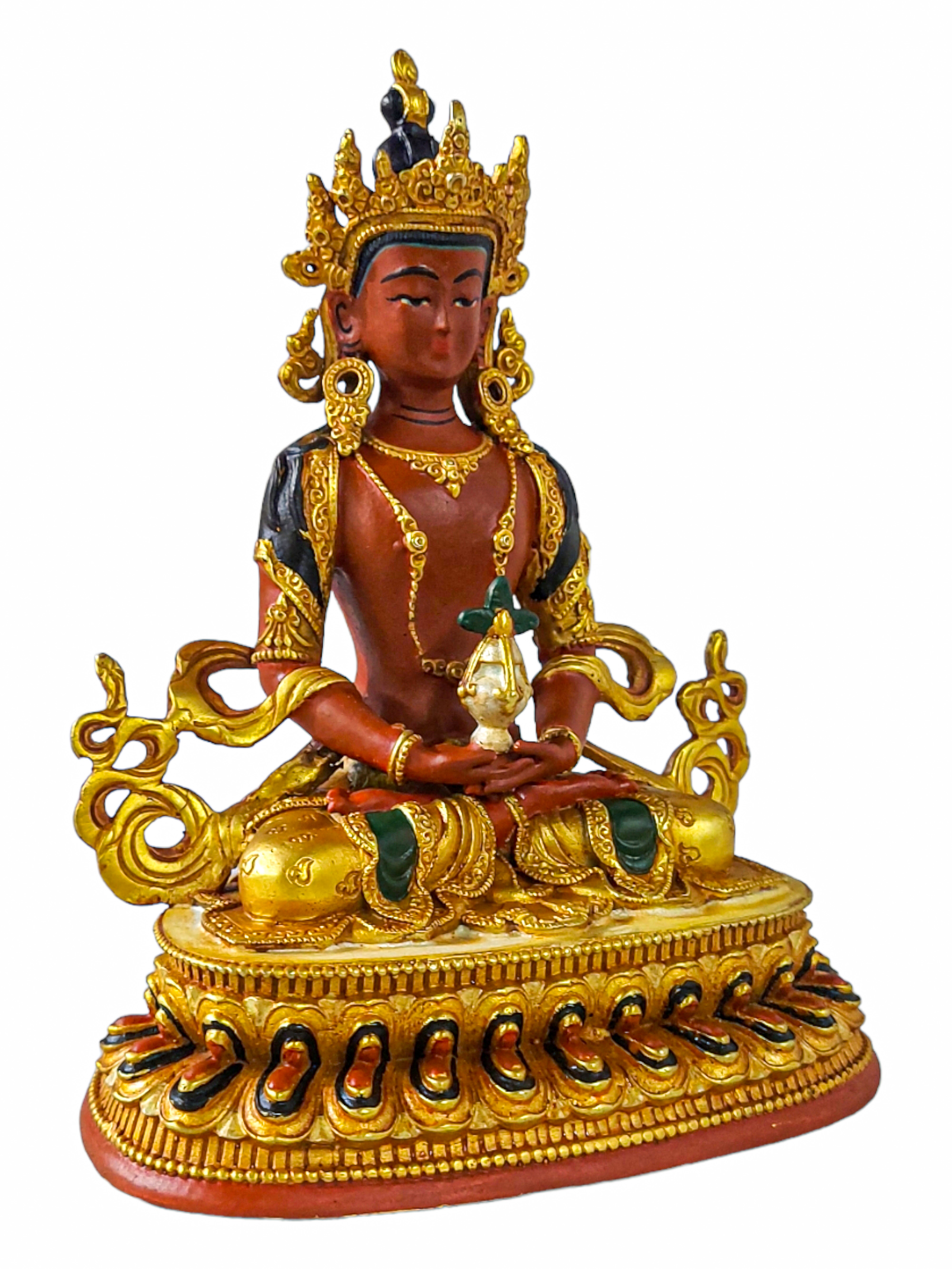 Aparimita With Double Base, Buddhist Statue gold Plated And traditional Color Finishing, Amitayus, Chepame