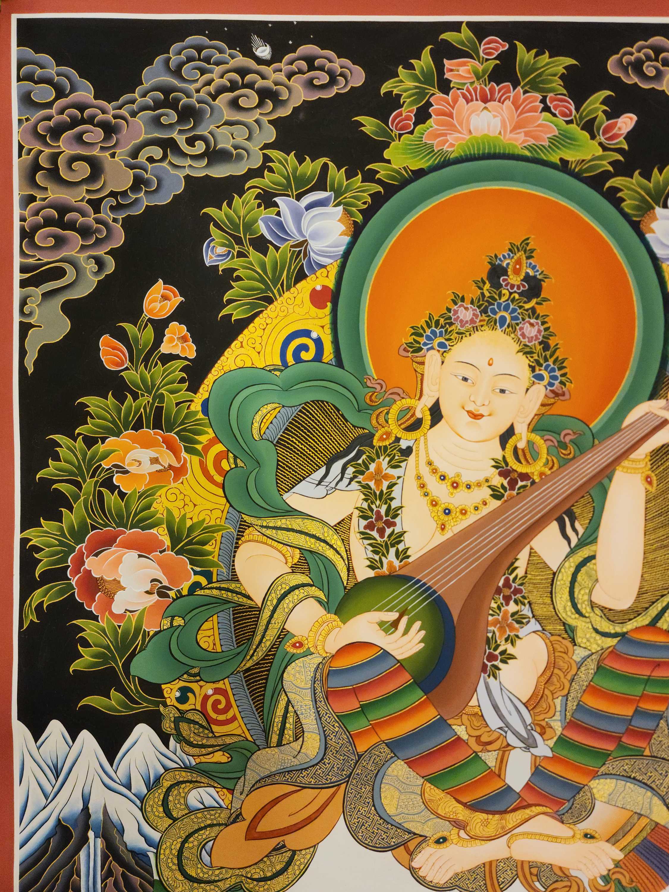 Saraswati Thangka, Buddhist Traditional Painting, <span Style=
