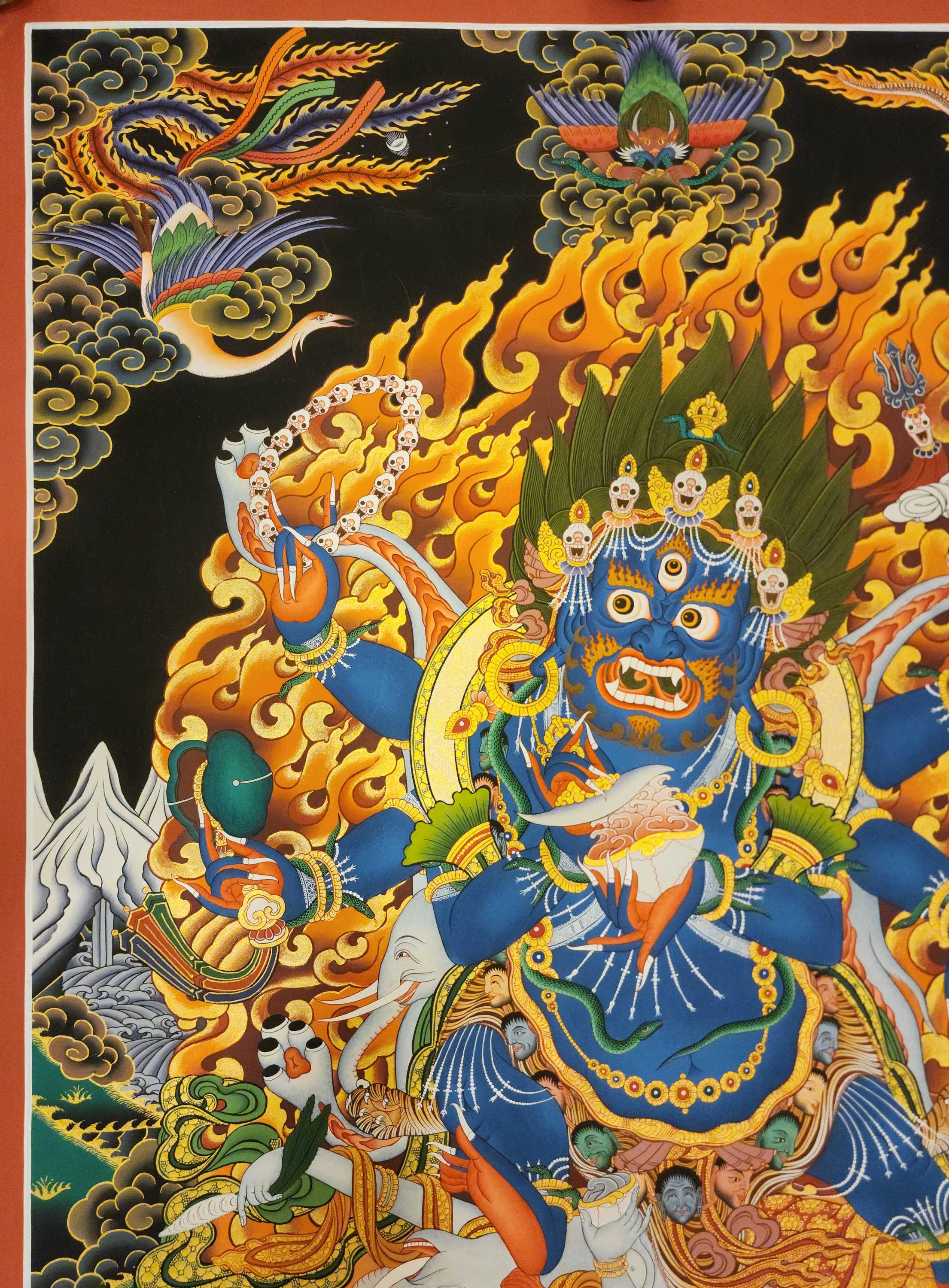 Black Mahakala Thangka, Buddhist Traditional Painting, Tibetan Style