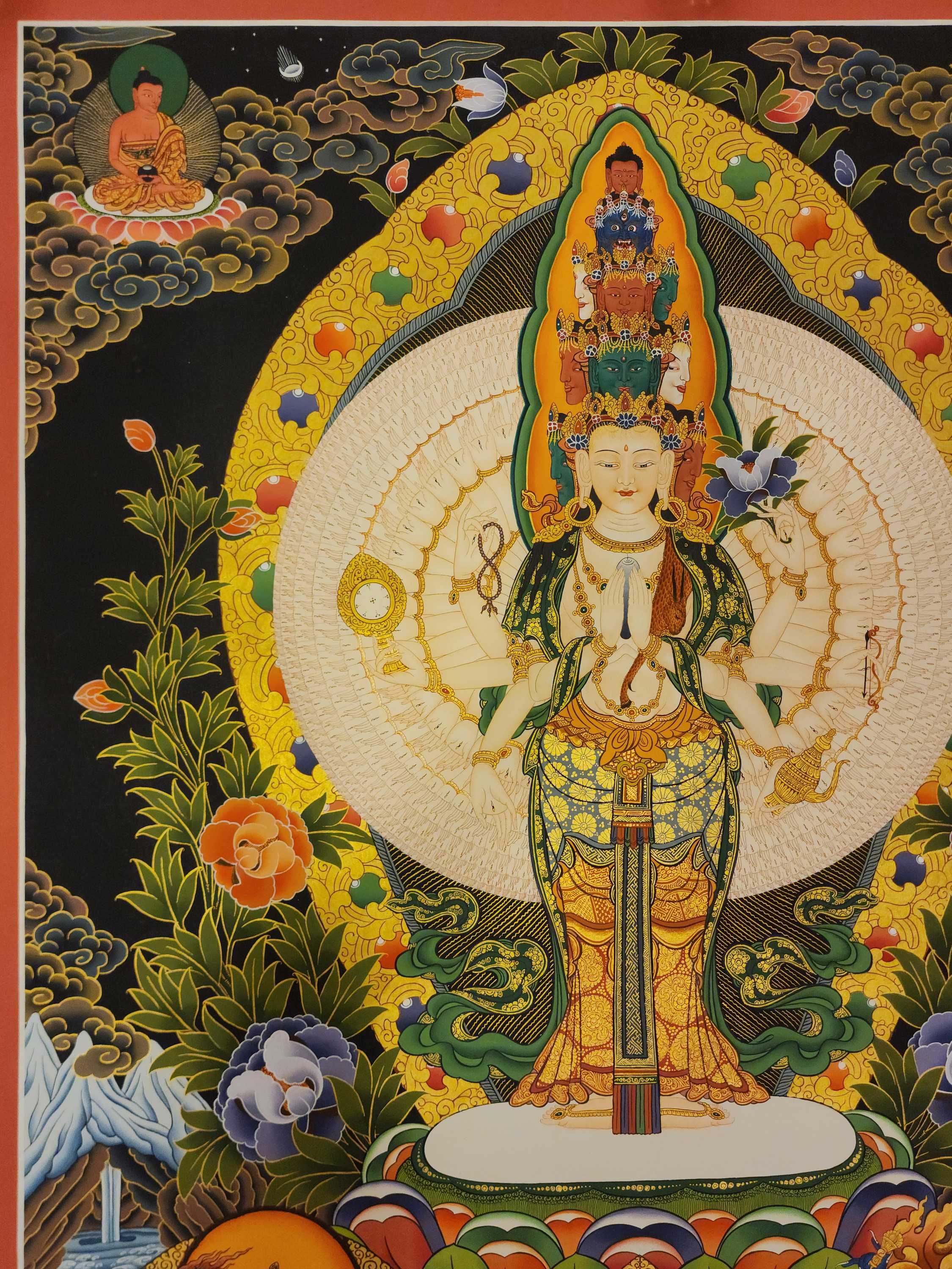 Sahasrabhuja Avalokitesvara Thangka, Buddhist Traditional Painting, <span Style=