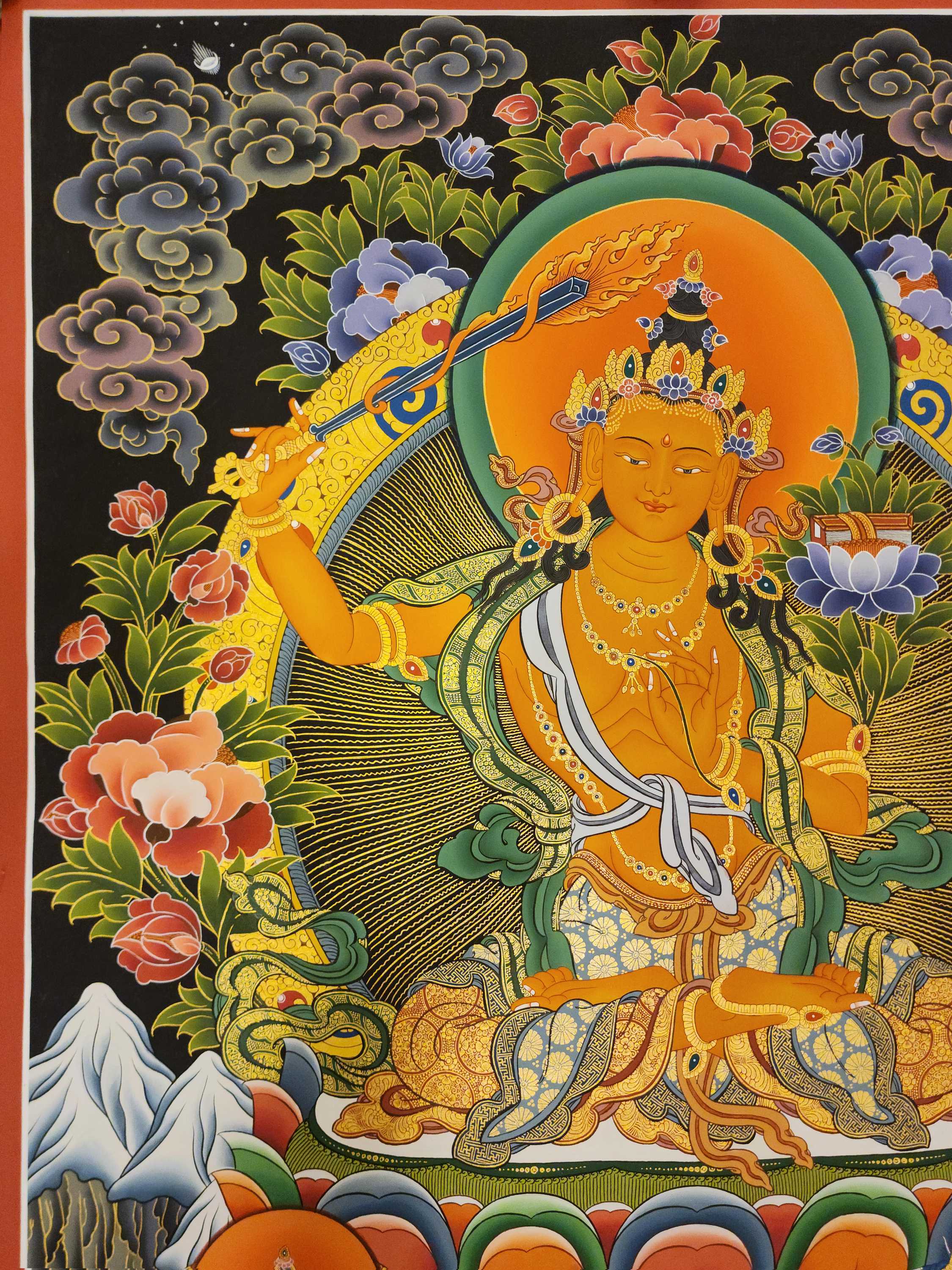 Manjushri Thangka, Buddhist Traditional Painting, <span Style=