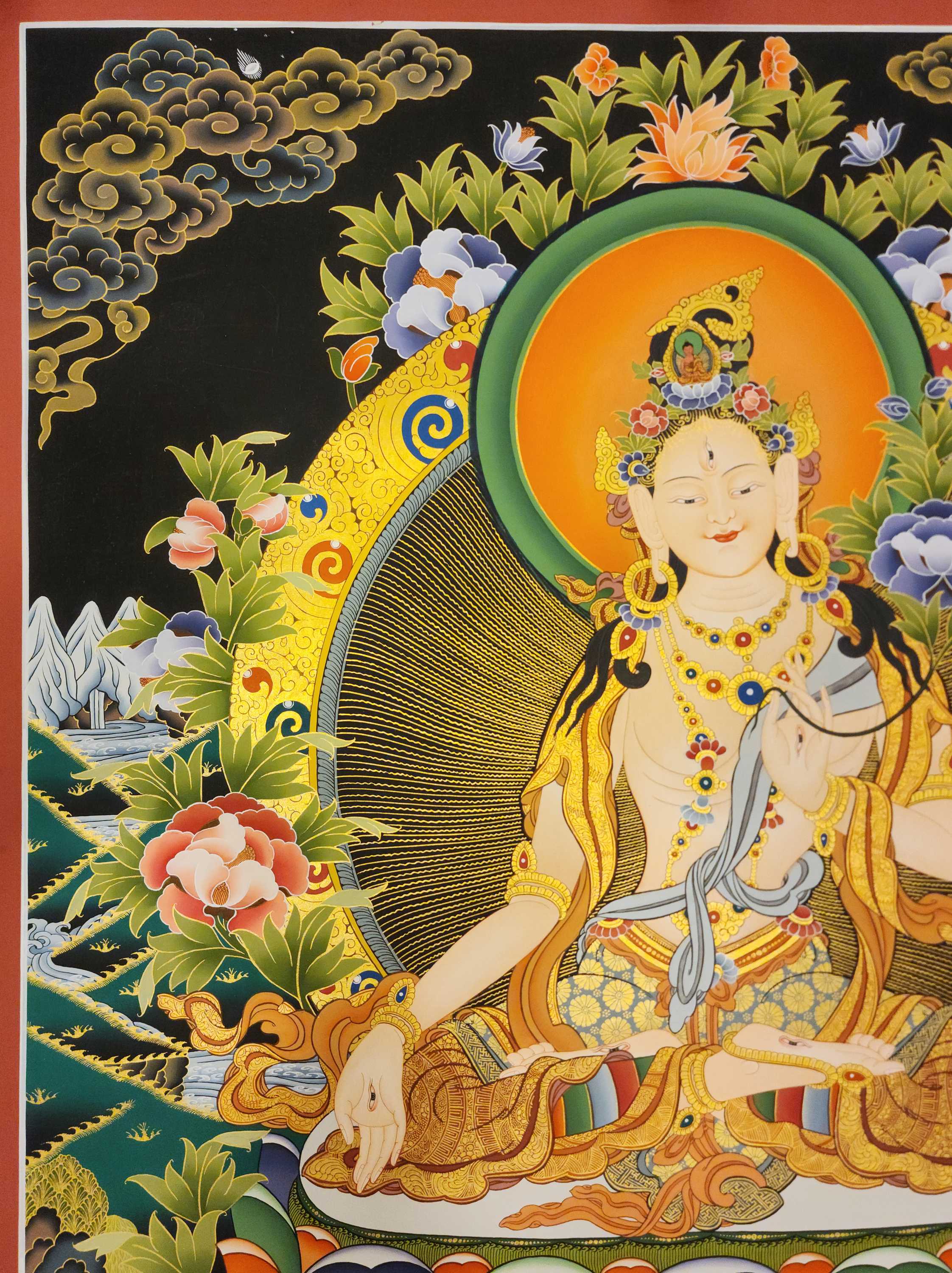White Tara Thangka, A Buddhist Traditional Painting, Tibetan Style <span Style=