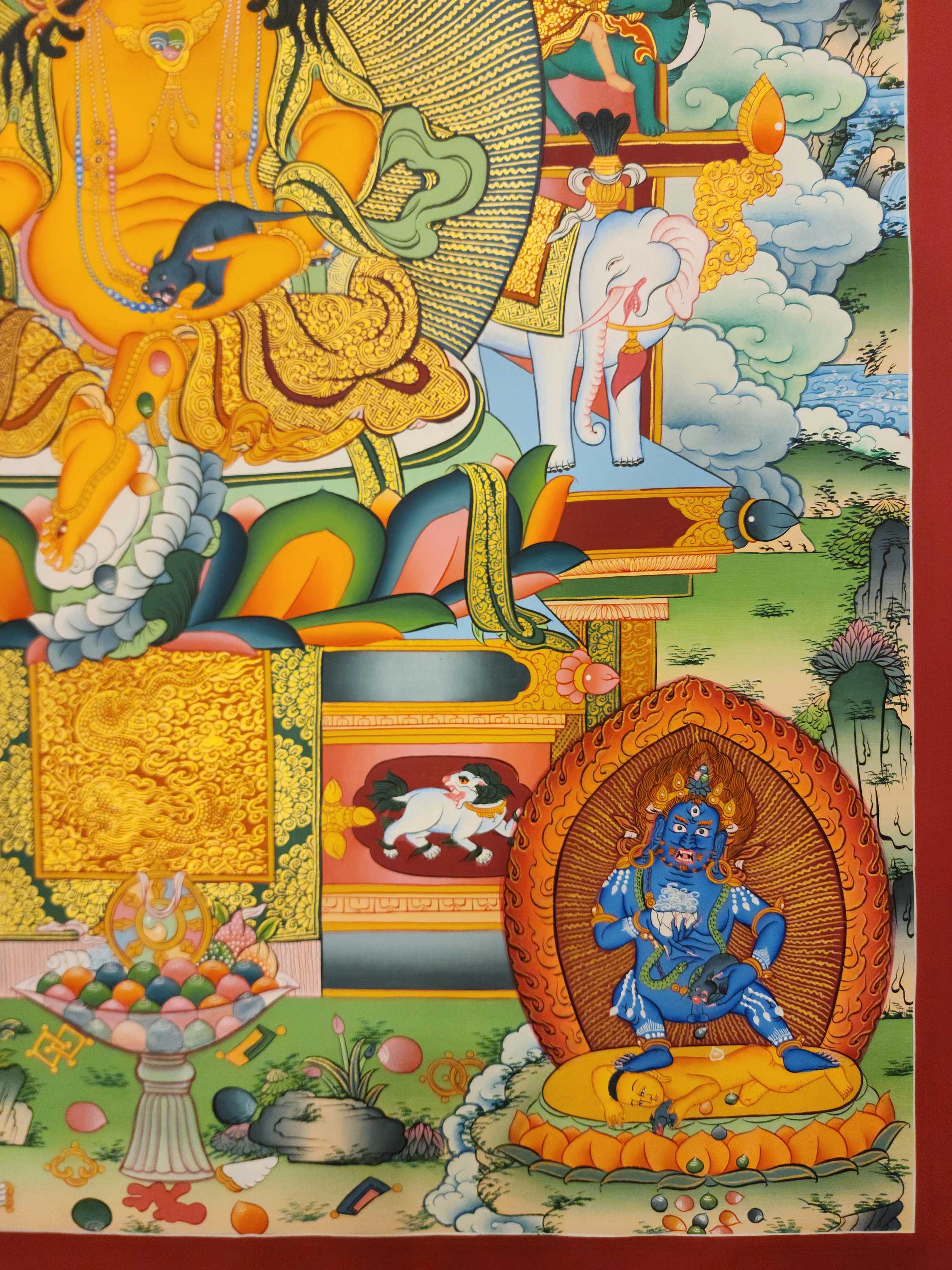 Pancha Kuber Jambhala Thangka, Buddhist Traditional Painting, <span Style=