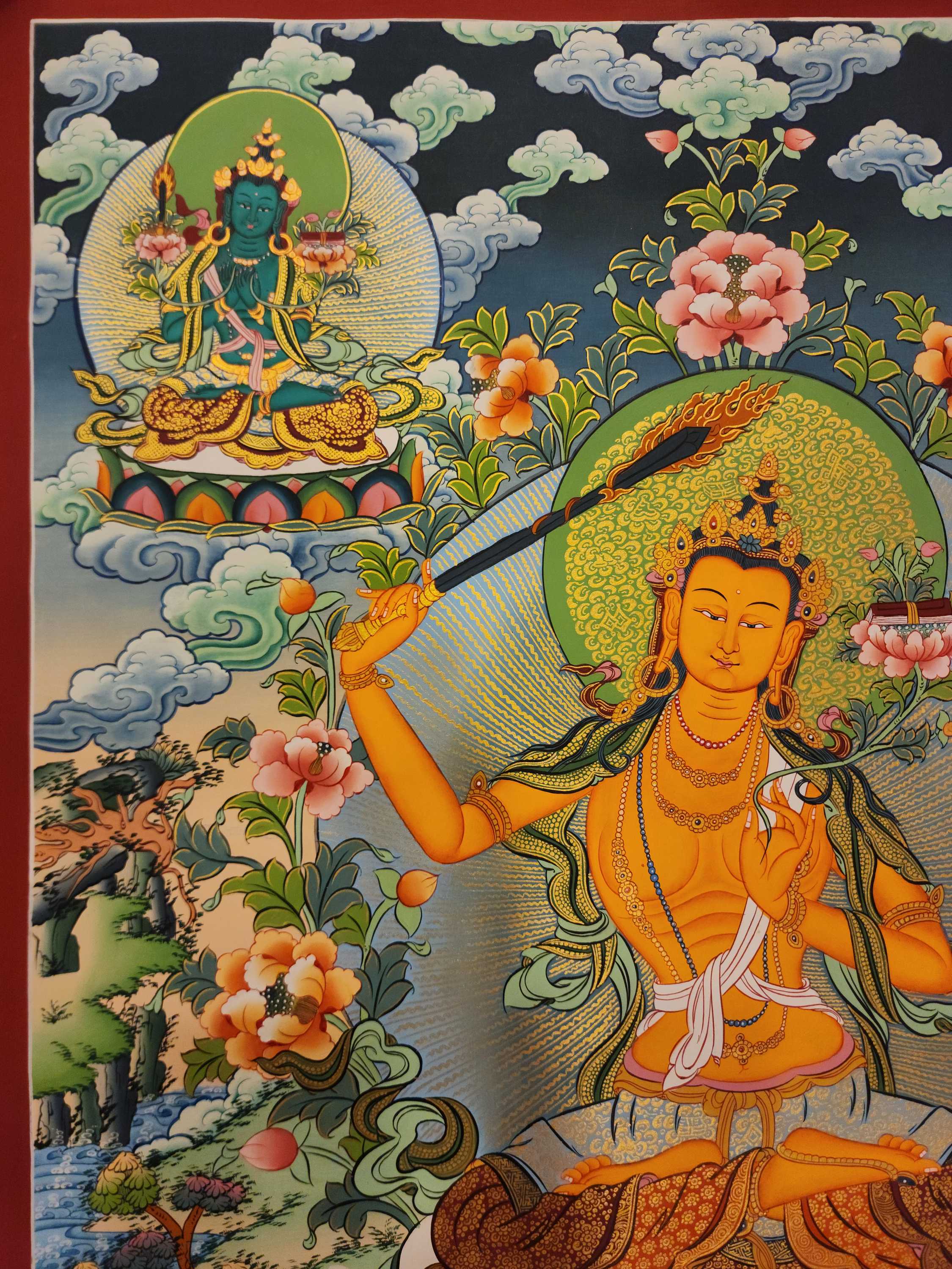 Five Wisdom Manjushri Thangka, Buddhist Traditional Painting, Tibetan Style