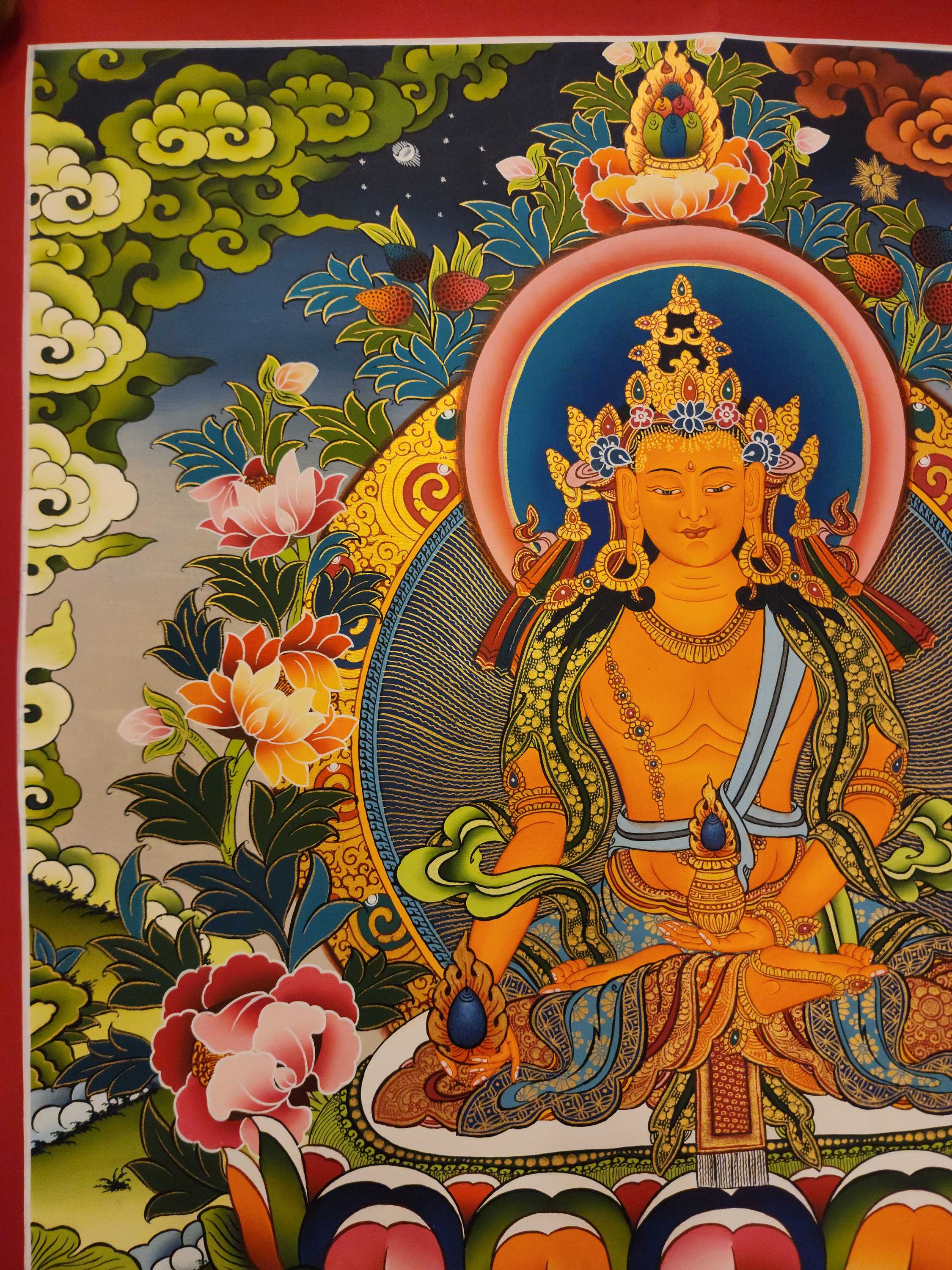 Ratnasambhava Buddha Thangka, Buddhist Traditional Painting, In Tibetan <span Style=